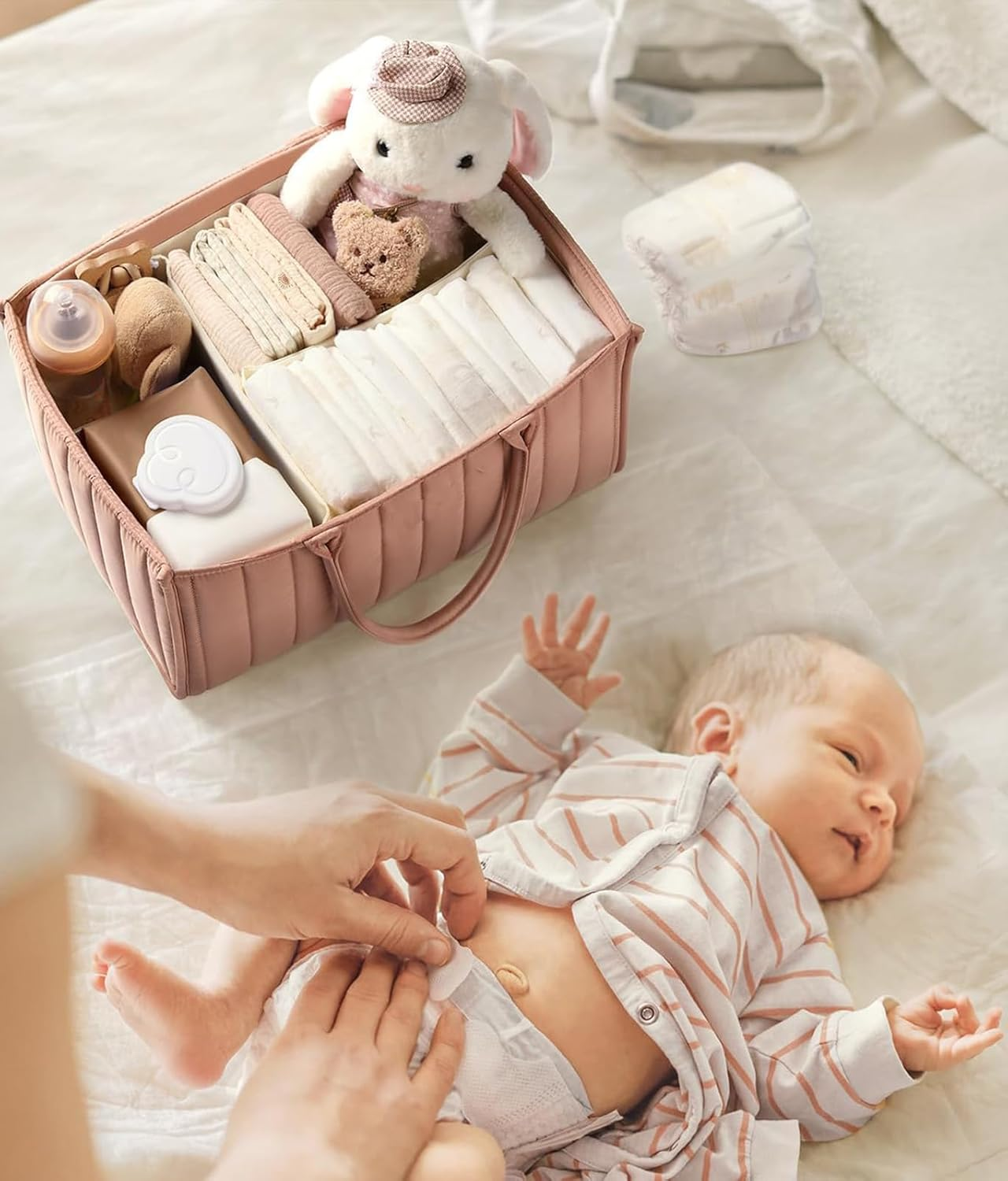 Baby Diaper Caddy Basket, Diaper Organizer for Changing Table Organizer, Baby Organizer for Newborn Shower List and Must - Haves