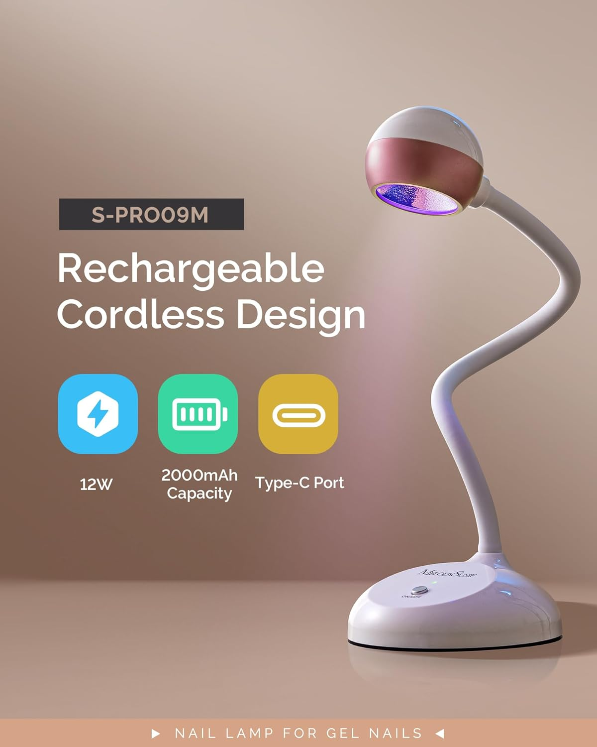 Melodysusie 2-In-1 Nail Art Lamp, Professional Nail Light for Nail Technique, Rechargeable Wireless, 60S Quick Curing, Touch Switch, Adjustable Light Angle, for Nail Art Design image number 6