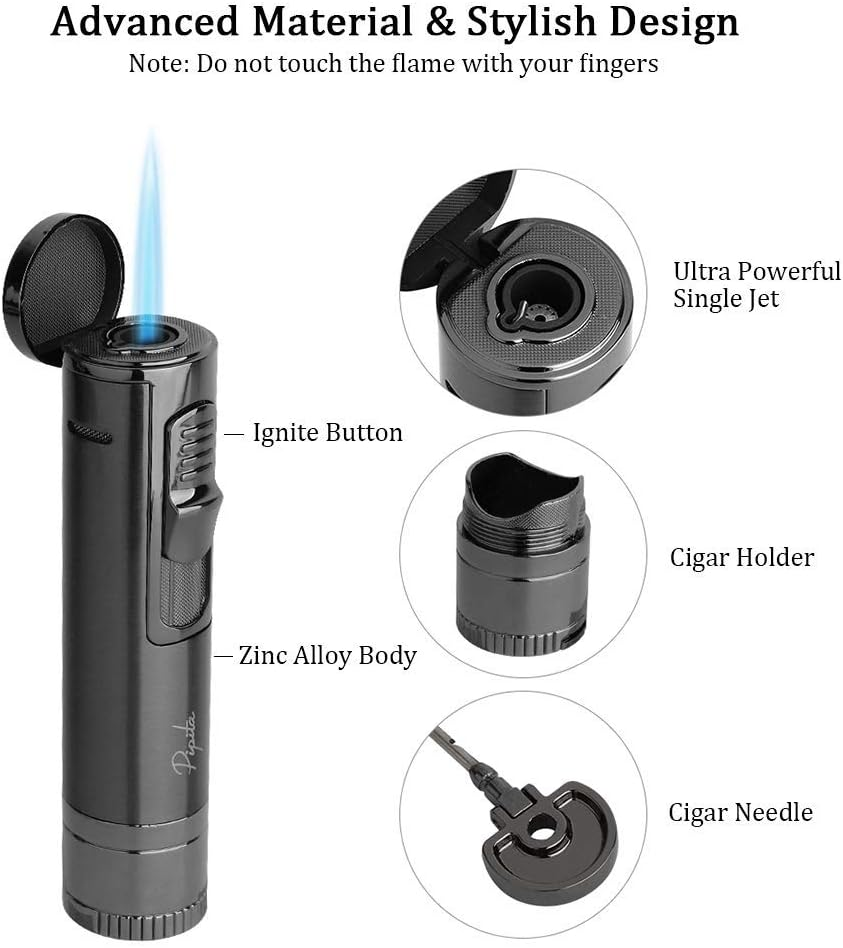 PIPITA Torch Lighter with Holder & Needle,Windproof Single Jet Torch Butane Gas Lighter Refillable Torch Lighters with Punch(Without Gas) image number 5