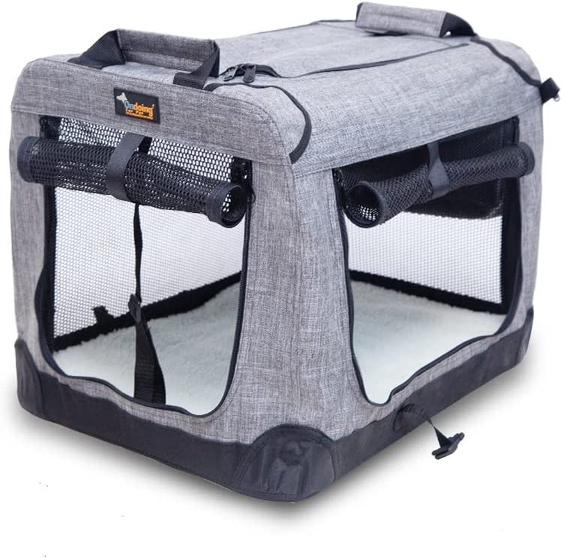 Ondoing Foldable Dog Crate, Portable Pet Outdoor Carrier, Car Travel Cage, Kennel with Mat, Transport Cage, Folding Dog Crate for Traveling, Multifunctional, Heavy Duty, Grey, 50X34X34Cm image number 1
