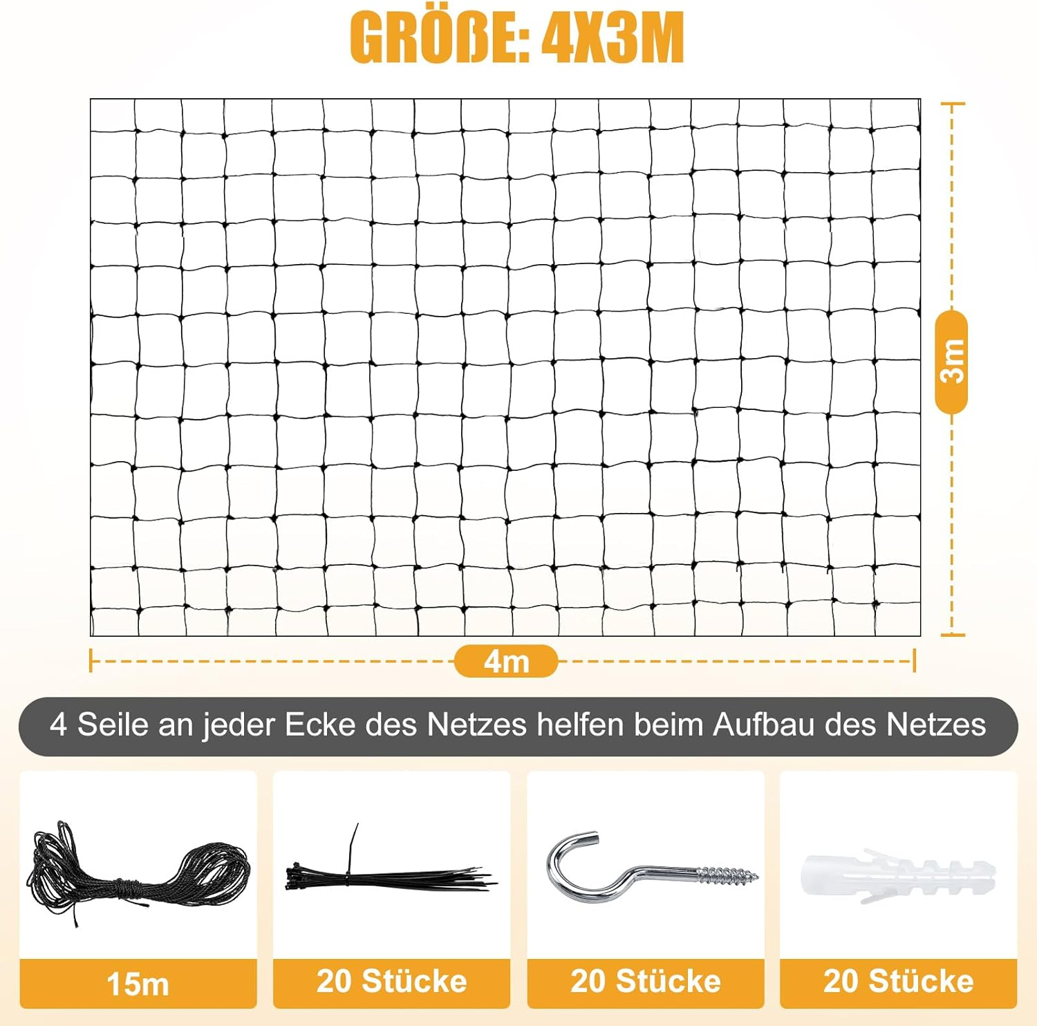 Imeshbean Cat Net for Balcony, 4 X 3 M Cat Net, Wire Reinforced Safety Net, Balcony Net with Mounting Rope and Accessories, Cat Protective Net, Bird Protection Net for Windows, Patio, Garden (4 X 3 M) image number 6