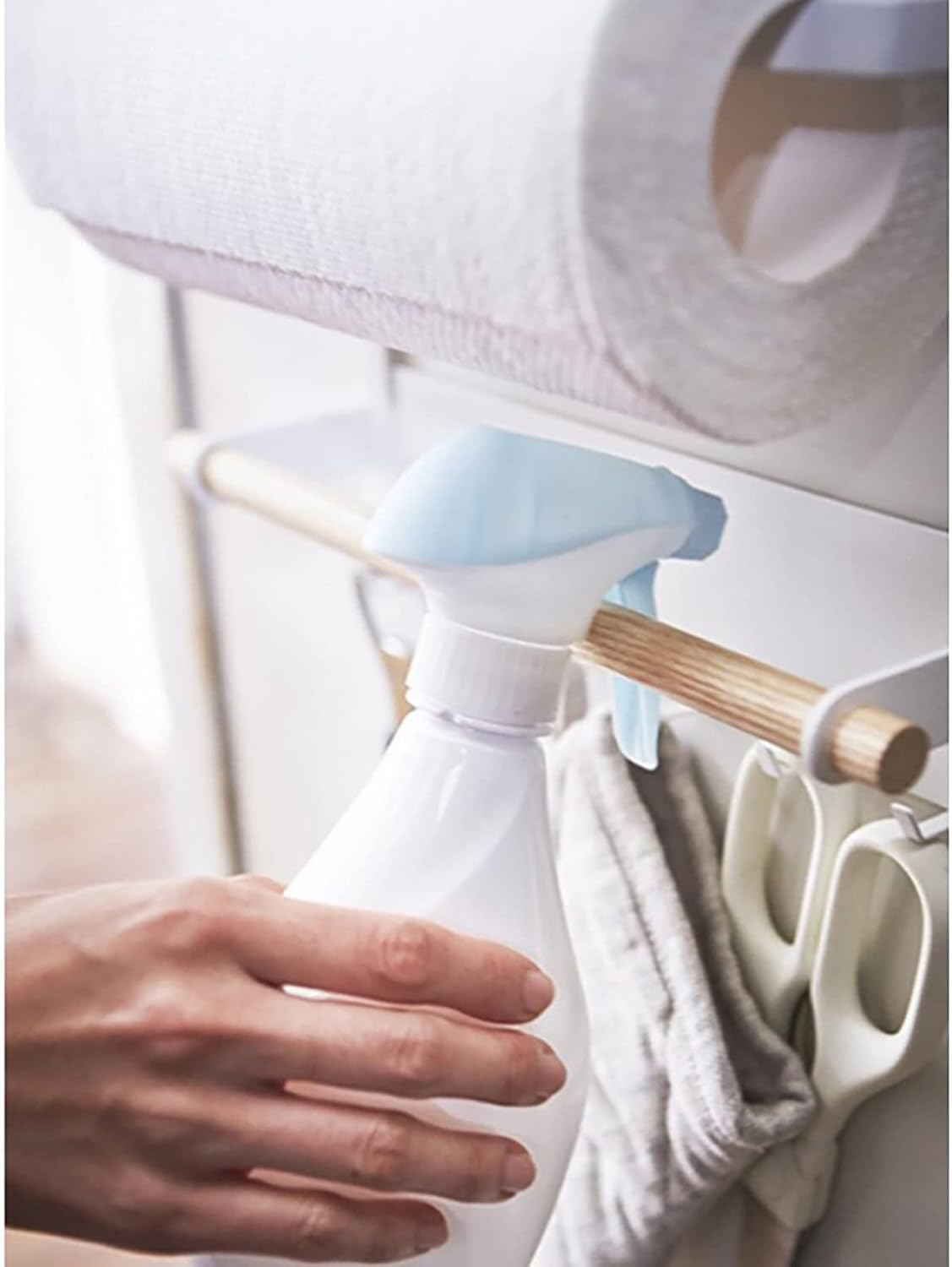 SIC Magnetic Refrigerator Hanging Spice Rack with Roller Rod Metal Frame with Space Saving Hooks (White) image number 5