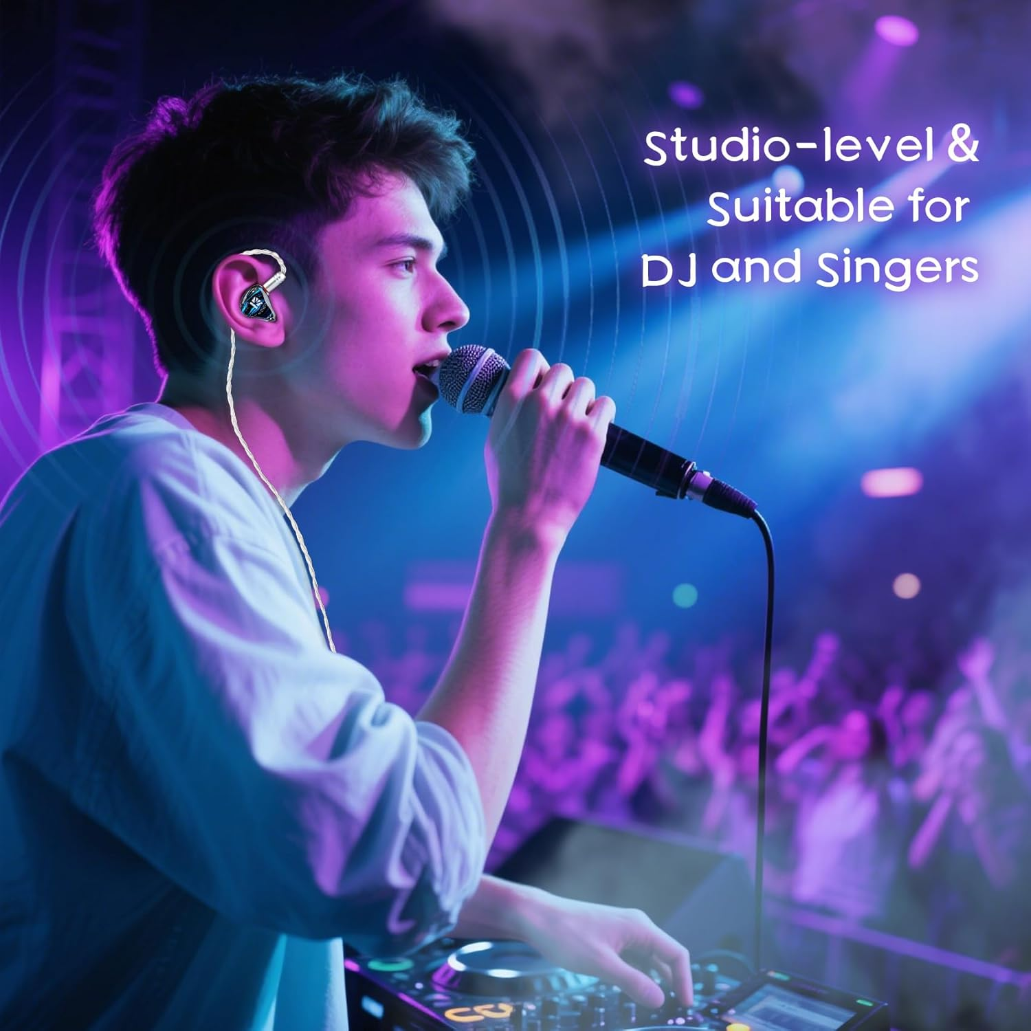 KBEAR Cepheus in Ear Monitor,16-Unit Dynamic Hifi Wired Earphones,Dual Magnetic Circuit in Ear Headphones,Wired Earbuds,Powerful Bass, 4-Core Alloy Copper Silver-Plated IEM Cable (Without Mic, Blue) - Purple image number 4