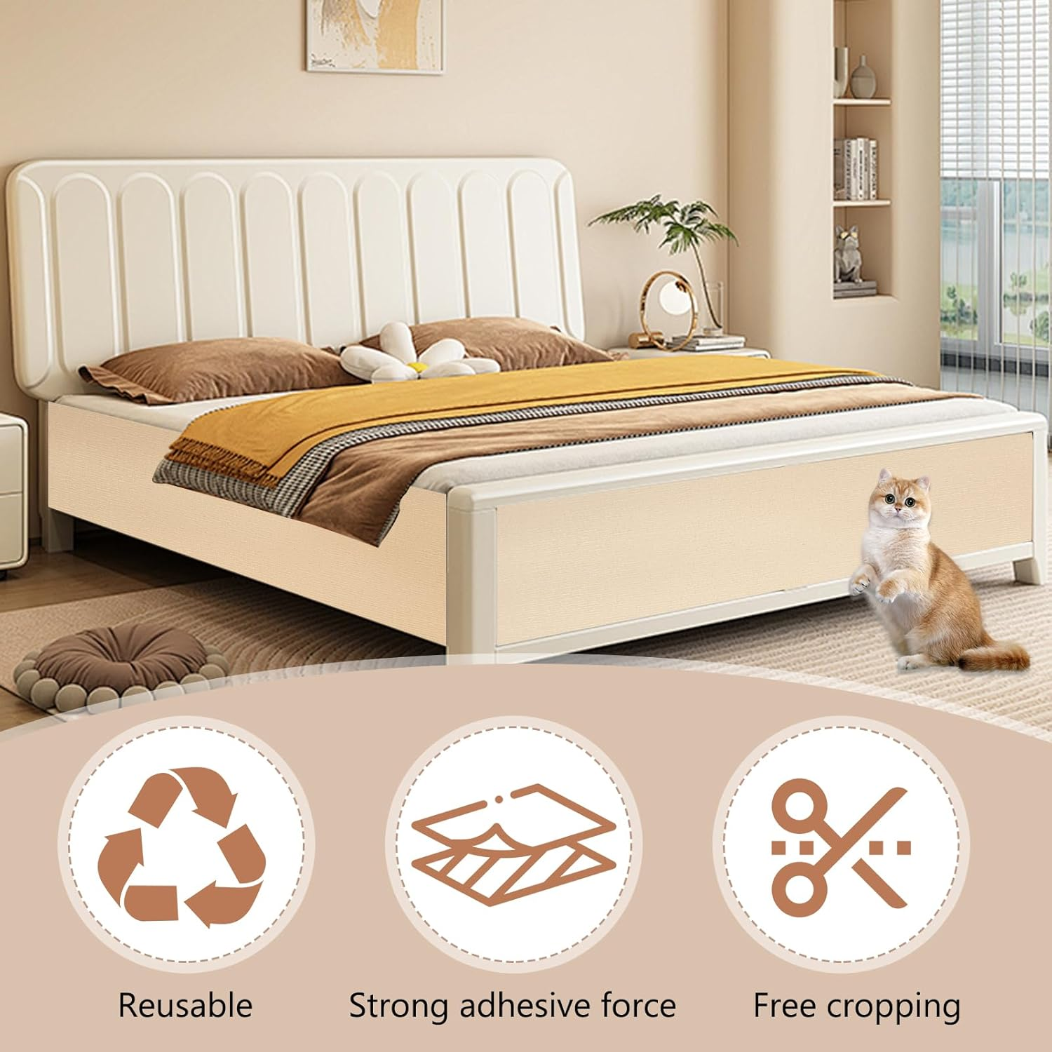 Scratching Mat, Self-Adhesive Cat Scratching Board, Scratching Mat, Self-Adhesive, Scratch-Resistant Sofa Scratching Mat, Cat, 30 X 100 Cm, DIY Scratching Board, Trimmable Protection image number 4