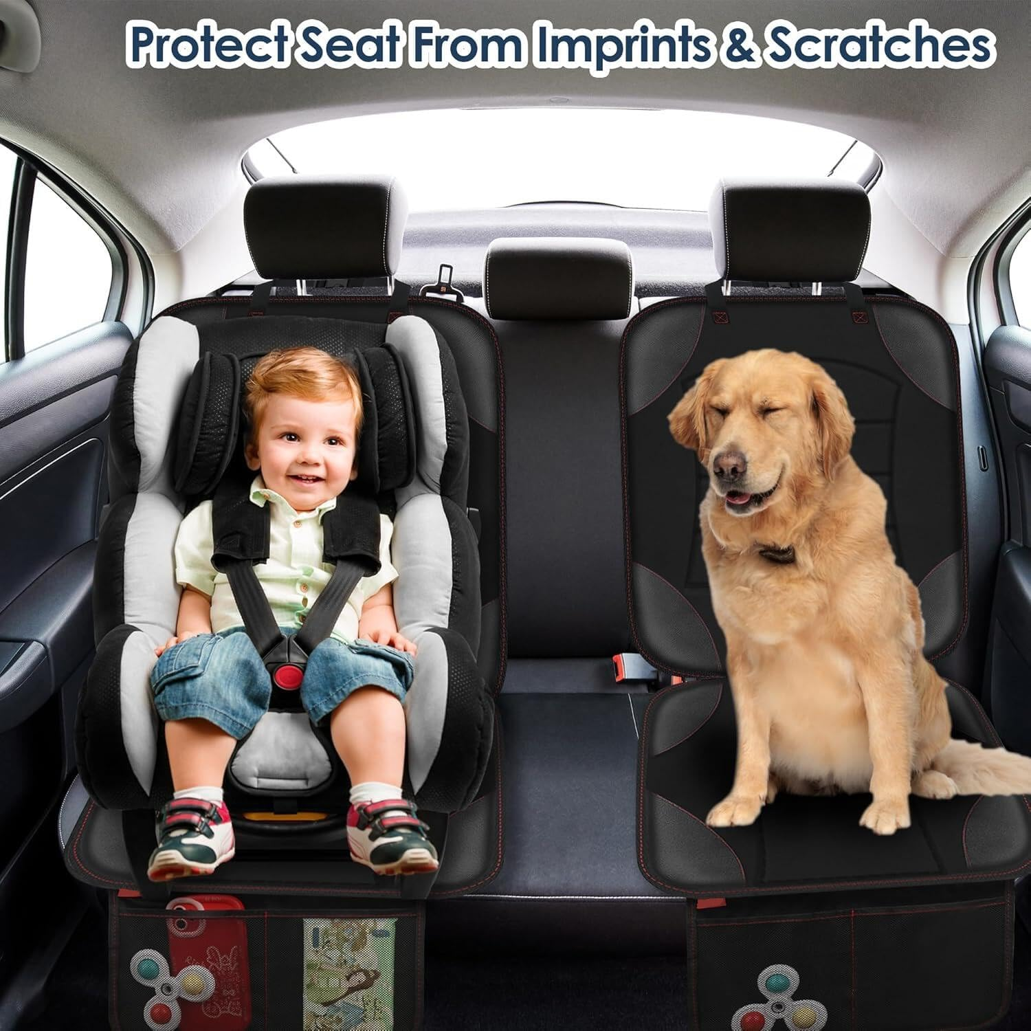 Car Seat Protector for Child Car Seat&ndash;Waterproof Non-Slip Car Seat Cover with 2 Mesh Pockets, Universal Car Accessories&Car Organiser Back Seat, Car Storage Organiser for Baby, Pets & Vehicles