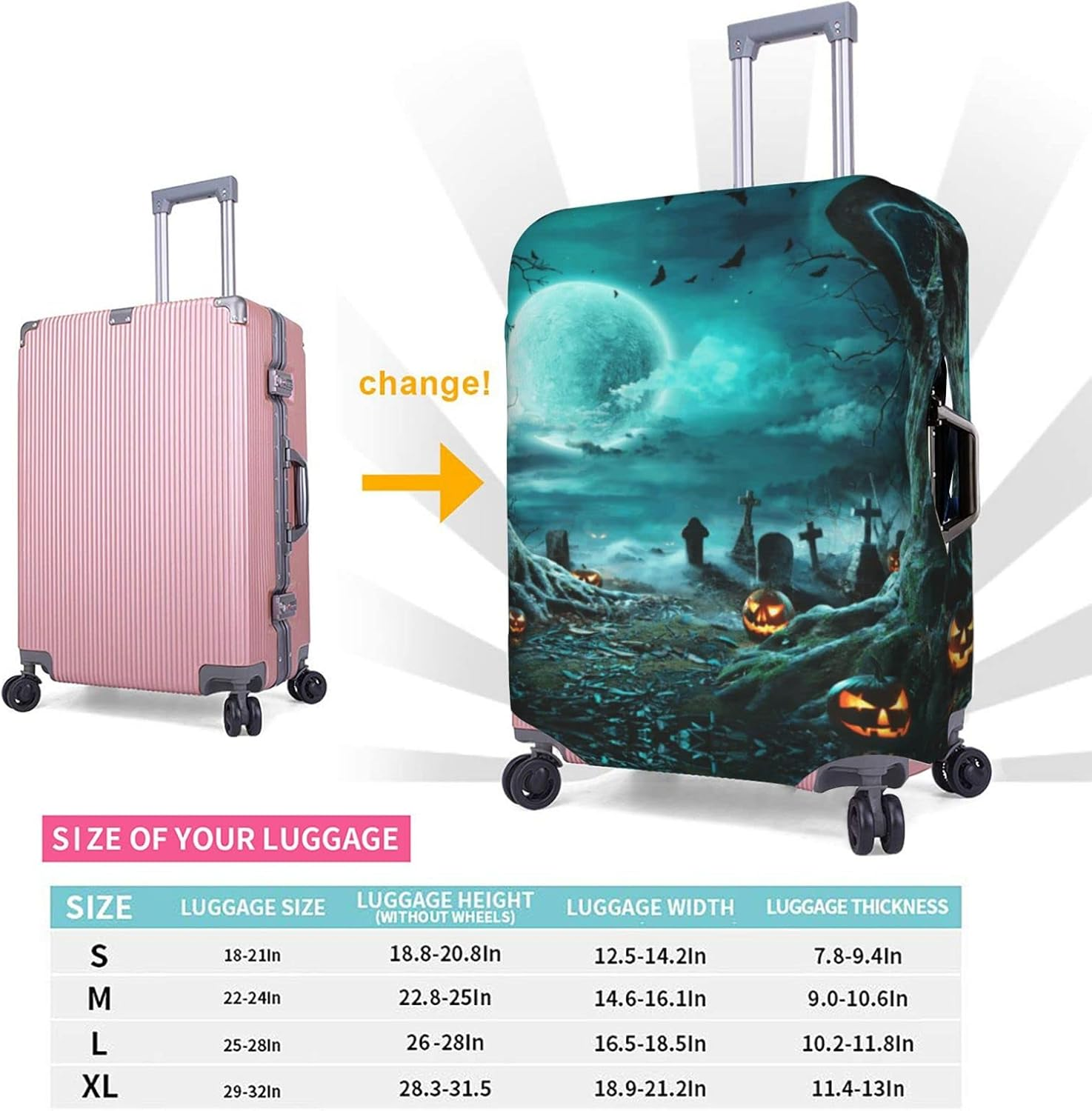 Horror Pumpkin Cemetery Luggage Cover Washable Suitcase Protector Anti-Scratch Suitcase Cover Fits 18-32 Inch Luggage image number 1