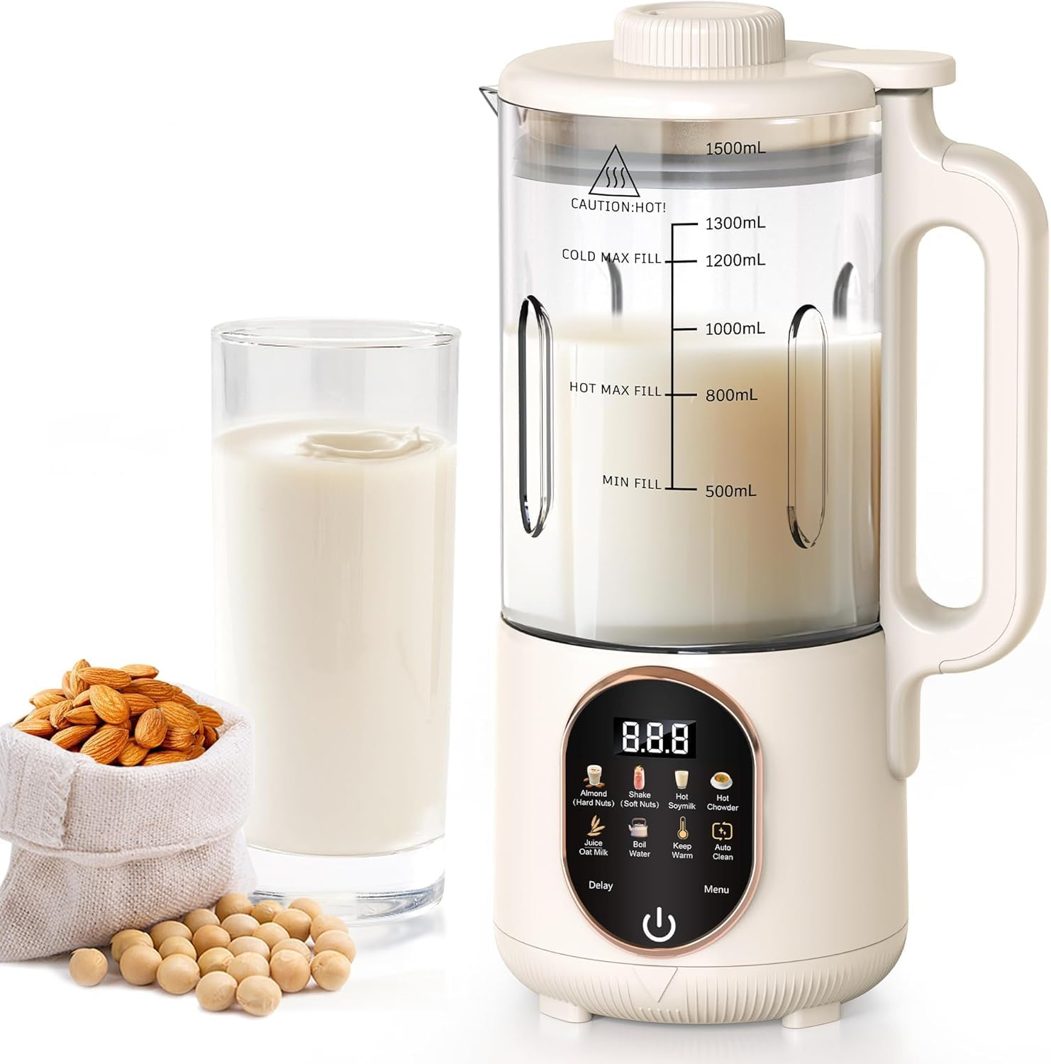 1500Ml Automatic Nut Milk Maker 20 Blades for Almond Oat Soy 10 in 1 Milk Plant Based Milks Chowder Juice with Delay Start Boil Water Keep Warm Auto Clean image number 6