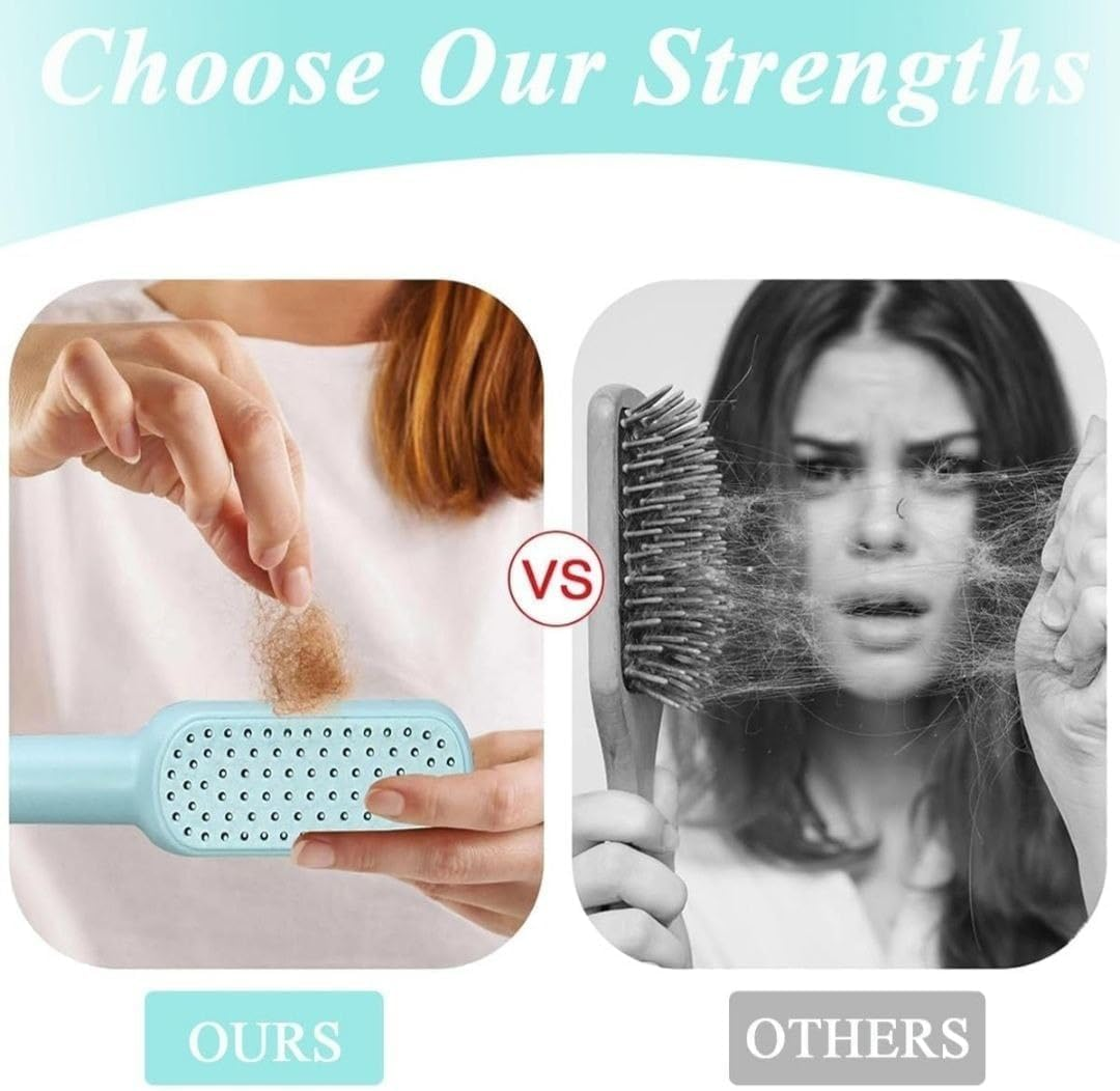 Self Cleaning Hair Brush Hairbrushes for Women Easy Clean Hair Brush, Massage Comb with Retractable Bristles One-Pull Clean anti Static Hair Brush Tools for All Hair Types Multicolour
