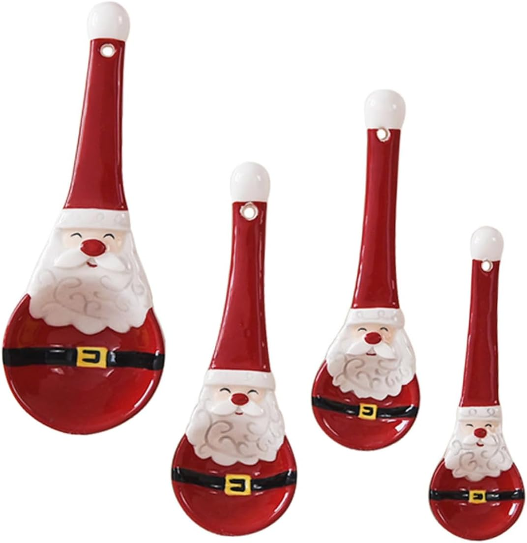 Ceramic Measuring Spoon Set Christmas Style Festive Spoon for Baking for Kitchen and Holiday Baking image number 1