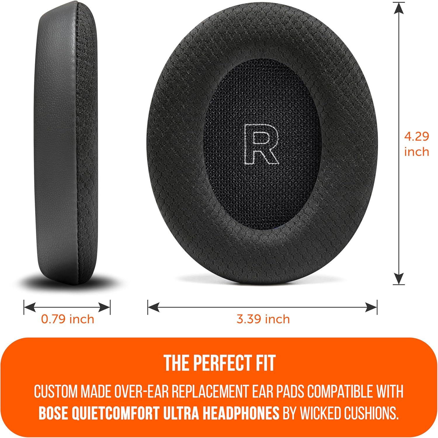 WC Freeze QC Ultra &ndash; Cooling Gel Replacement Earpads Compatible with Bose Quietcomfort Ultra Gen 1 & Gen 2 by Wicked Cushions | Breathable Fabric, Extra Thick & Cool | Black