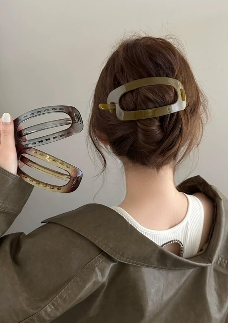 French Concord Curved Hair Clips - 4Pcs Plastic Bun Ponytail Oval Clips, Flat Claw No Slip Duckbill Clips for Hair image number 5