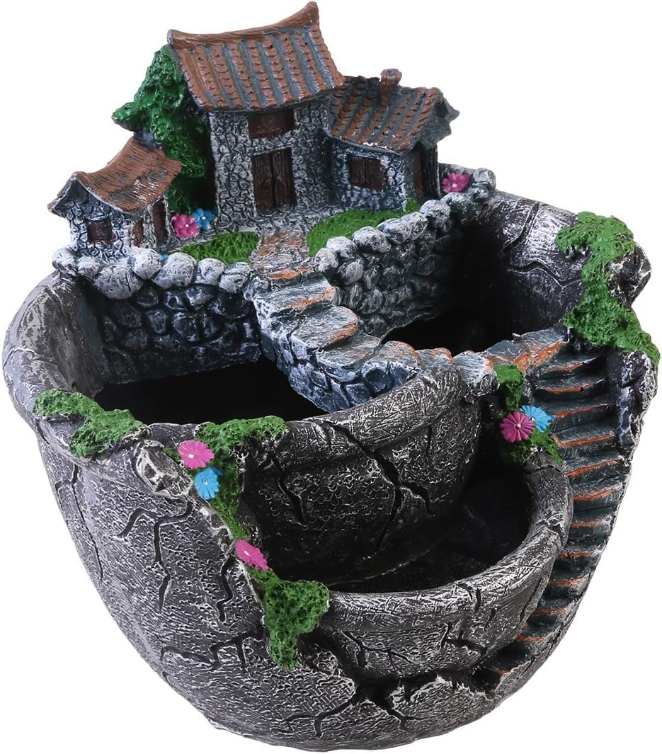 Planter Flower Plant Pots Fairy Garden Pot with Sweet House Resin Miniature Creative Succulent Plants Pot Mini Garden Decoration Bonsai Decor Accessories