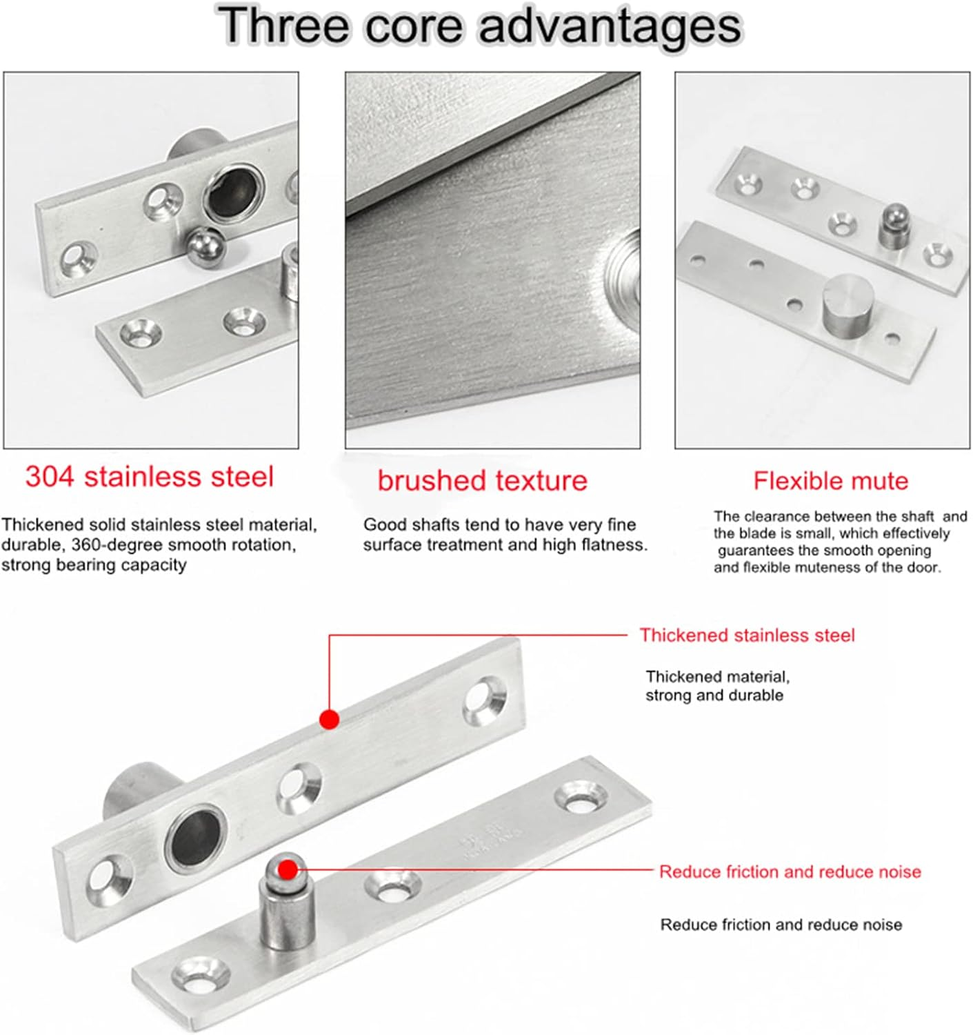 2 Pack 180&deg; Rotation Door Pivot Hinge - Concealed Hidden Bookcase Hinge for Secret Doors - Stainless Steel Hardware, Medium image number 3