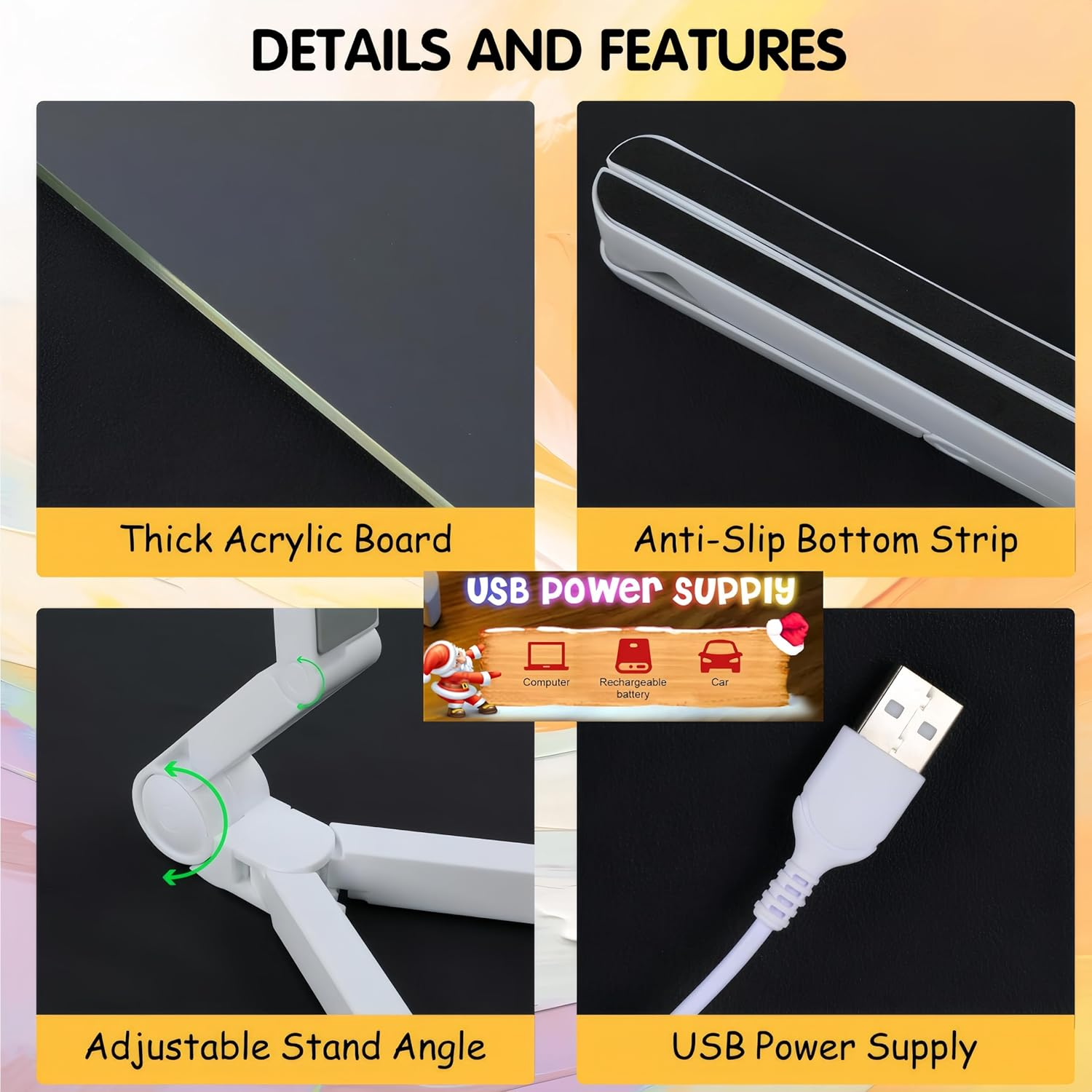 Febohao Led Acrylic Board Light up Drawing Board Noteboard with Colors Dry Erase Board with 7 Pens (11.8 X7.9 In) image number 1