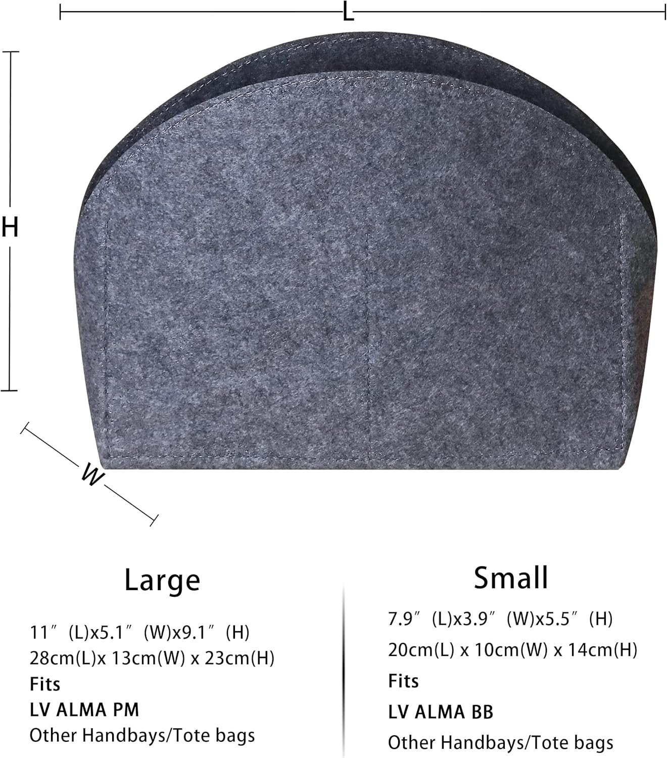 MISIXILE Felt Purse Organizer Insert Shell Tote Organizer for Women Fits Alma BB PM Insert (PM, Grey) image number 3