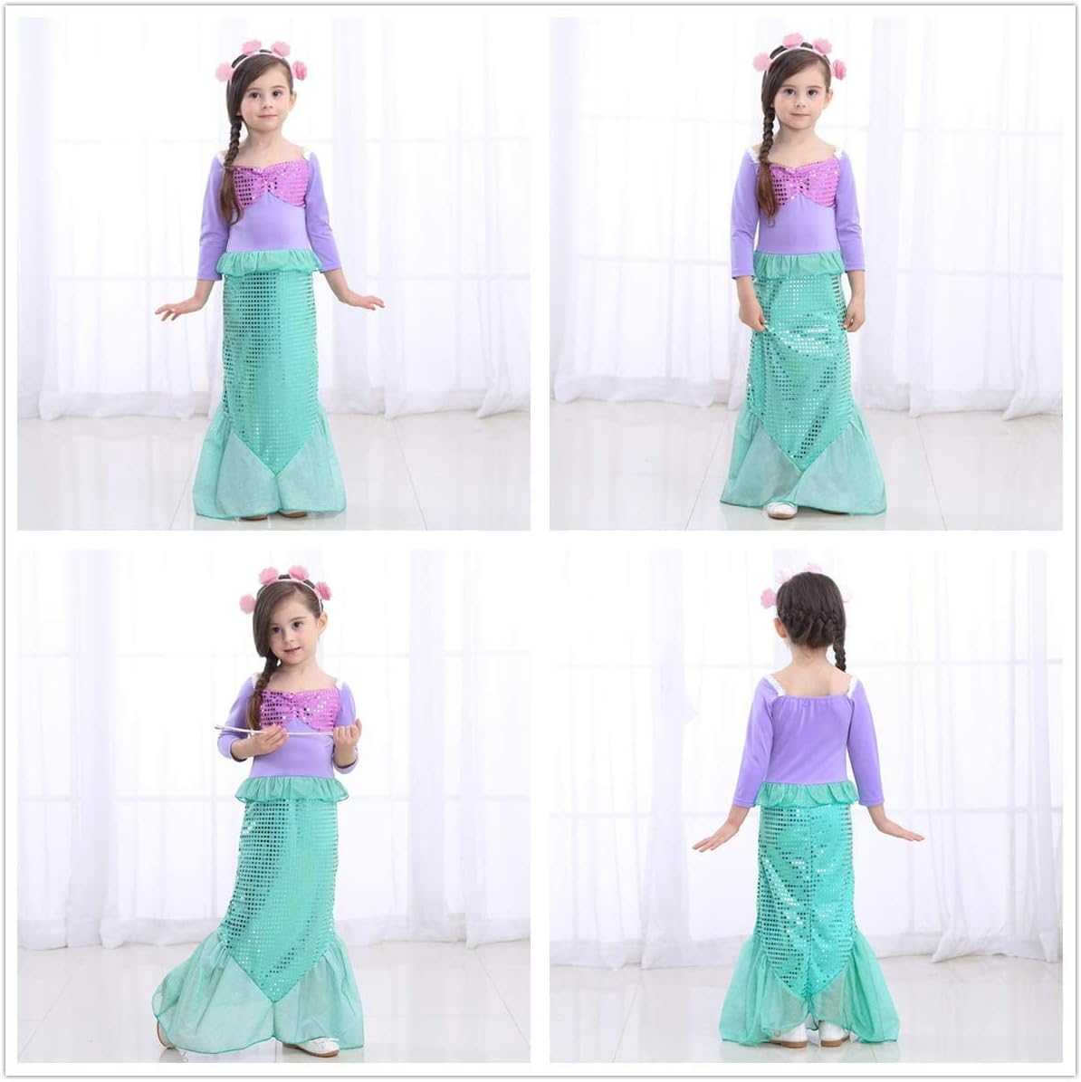 Slowton Girls Mermaid Princess Costume Sequins Party Dress Cosplay Outfit image number 5