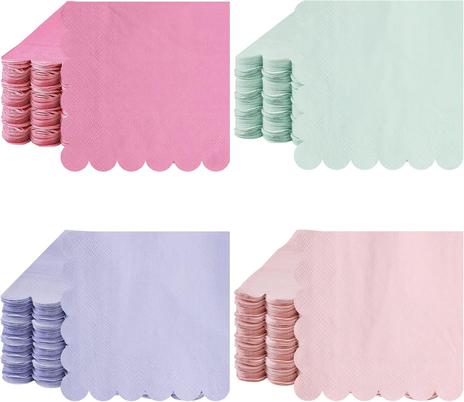 Kosiz 100 Pieces Scalloped Edged Cocktail Napkins Colorful Paper Napkins Disposable Pastel Napkins for Party Wedding Shower Baby Beverage Dinner Birthday, 9.84 X 9.84 Inches, 4 Macaron Colors image number 3
