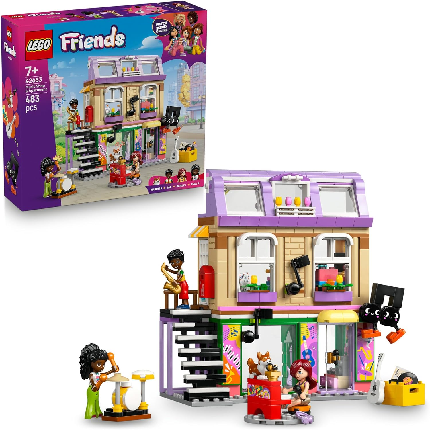 LEGO&reg; Friends Music Store & Apartment 42653 Building Set, Pretend-Play Toy with 3 Minidolls, a Corgi Figure and Accessories, Creative Fun for Kids, Toy for Girls and Boys Aged 7 Years Old and Up
