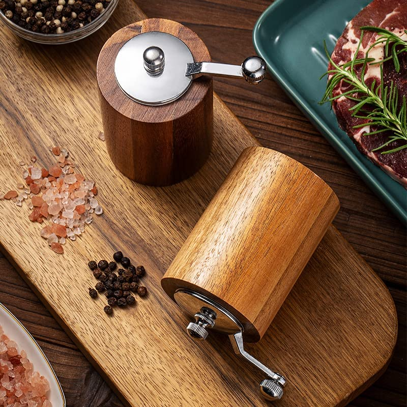Wood Salt and Pepper Grinder Salt Grinder Pepper-Refillable Salt Pepper Mill Grinder Pepper Grinder with Adjustable Ceramic Grinding Rotor Wooden Manual Spice Grinders Mills (1 PCS) image number 6