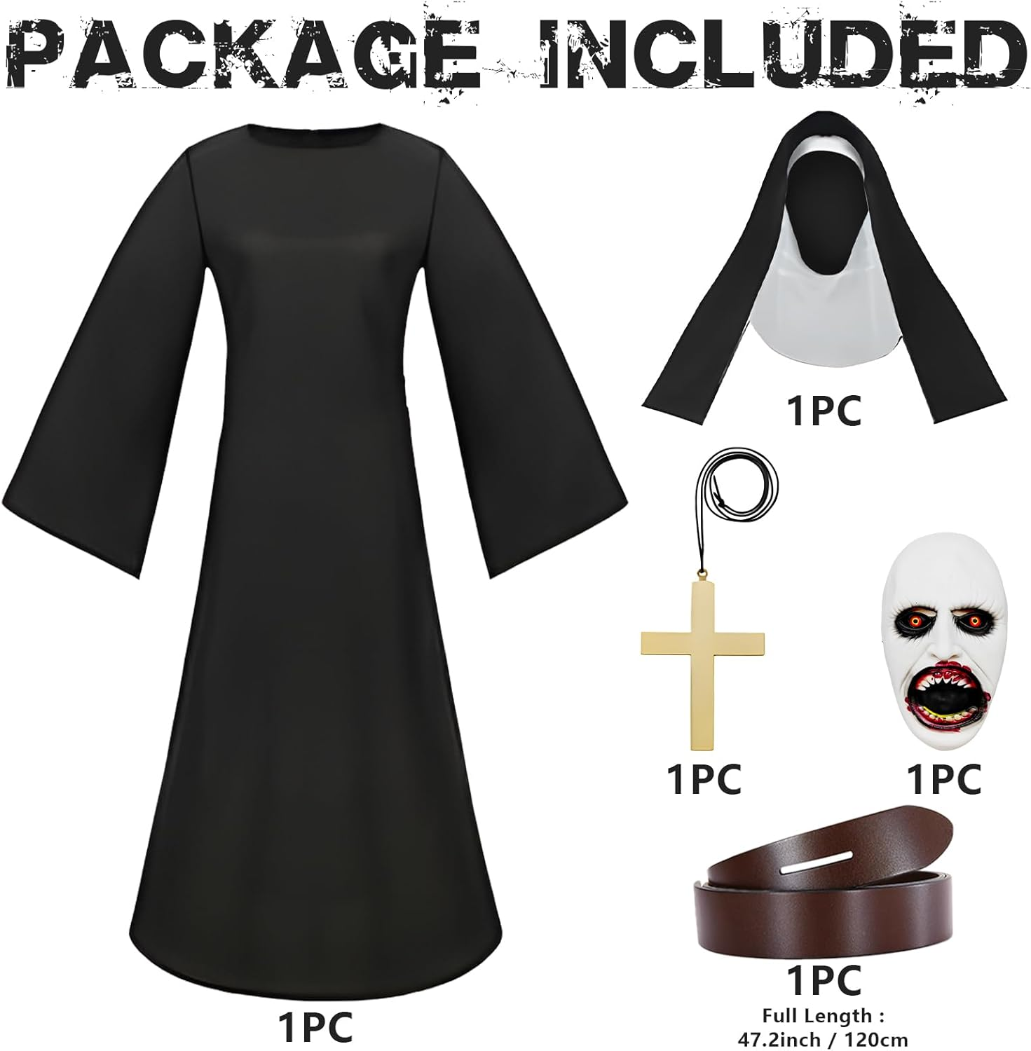 Nun Costume,Halloween Costumes Adults Female,Nun Costume for Women with Scary Mask Set,Halloweencostumes Adults,Halloween Costumes Women image number 3