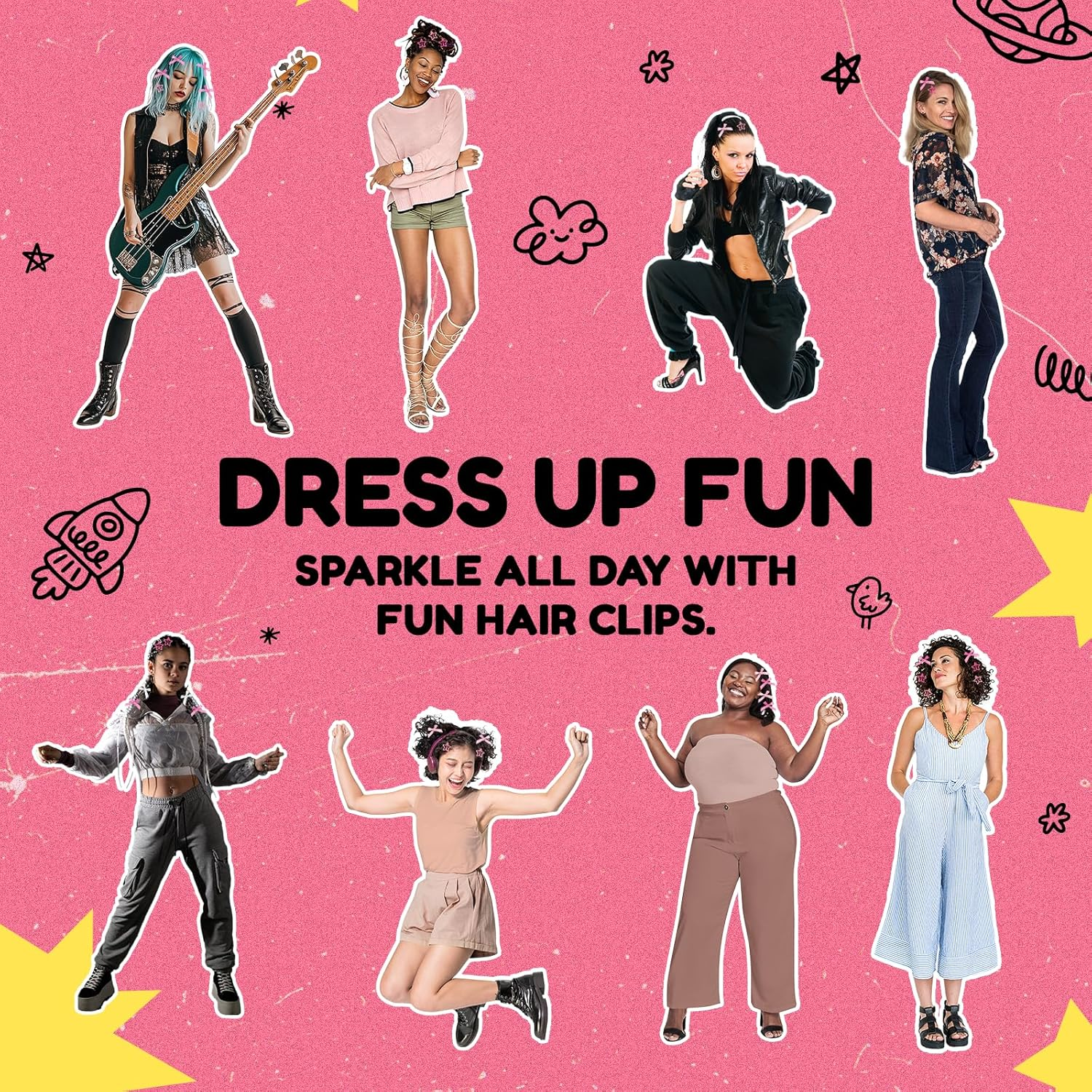 JASVERLIN 60Pcs Star Hair Clips & Mini Bows Y2K Accessories Set, Cute Bowknot Goth Snap Clip Hair Barrettes, 2000S Small Satin Bows for Women Girls (Pink Mixed Color)