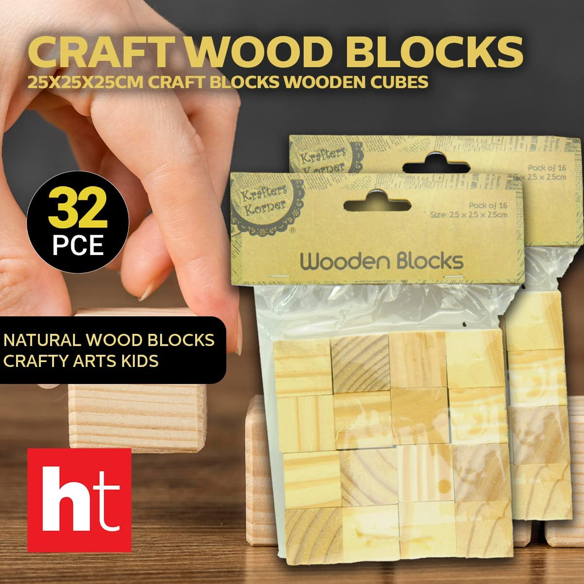 [2PK] Craft Wooden Blocks, Wood Material, Non- Toxic, Eco-Friendly, Can Be Left Natural, Stained, Varnished, Painted, Wood Washed, Stamped or Colored (2.5 X 2.5 X 2.5Cm) image number 3