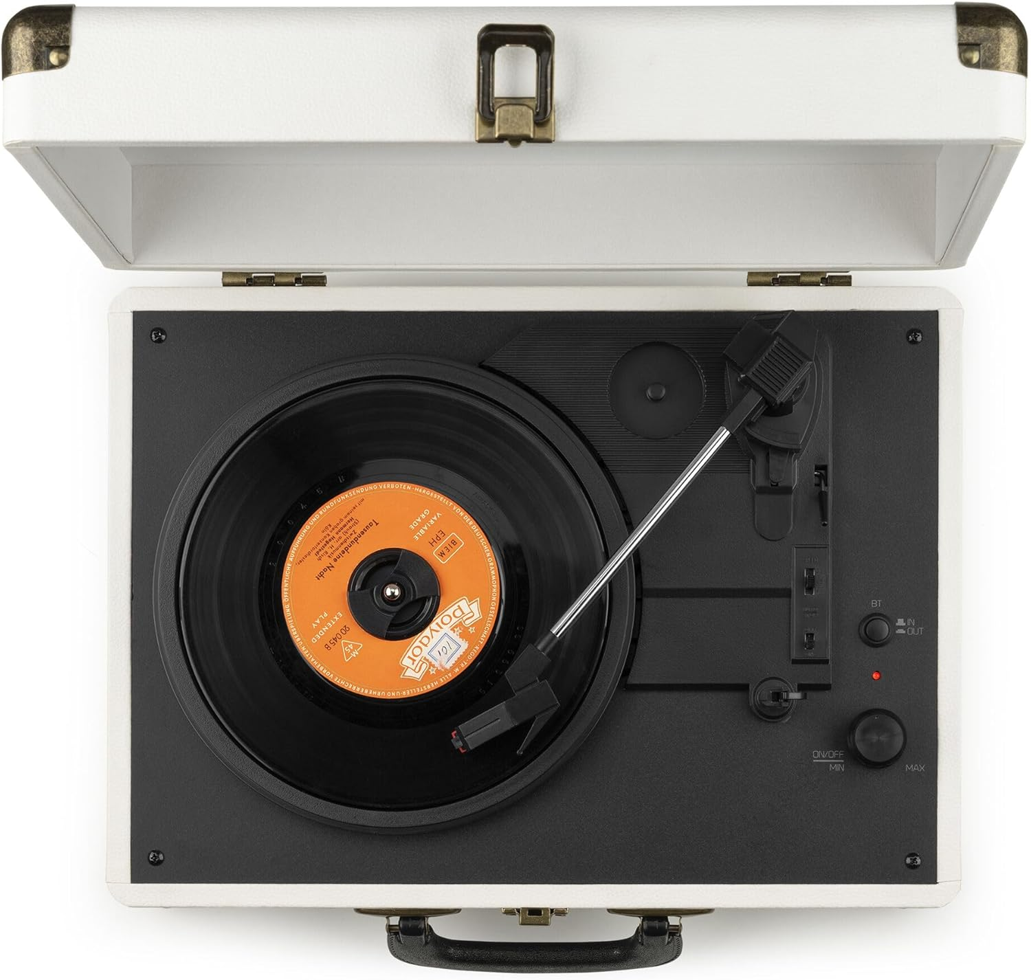 Audizio RP116 Turntable Briefcase Record Player | USB & Bluetooth Retro Record Players for Vinyl with Speakers | 3 Speeds | Convert Retro Vinyl to Mp3 via USB | RCA Output/Aux 3.5Mm (Cr&egrave;me) - Blue image number 4