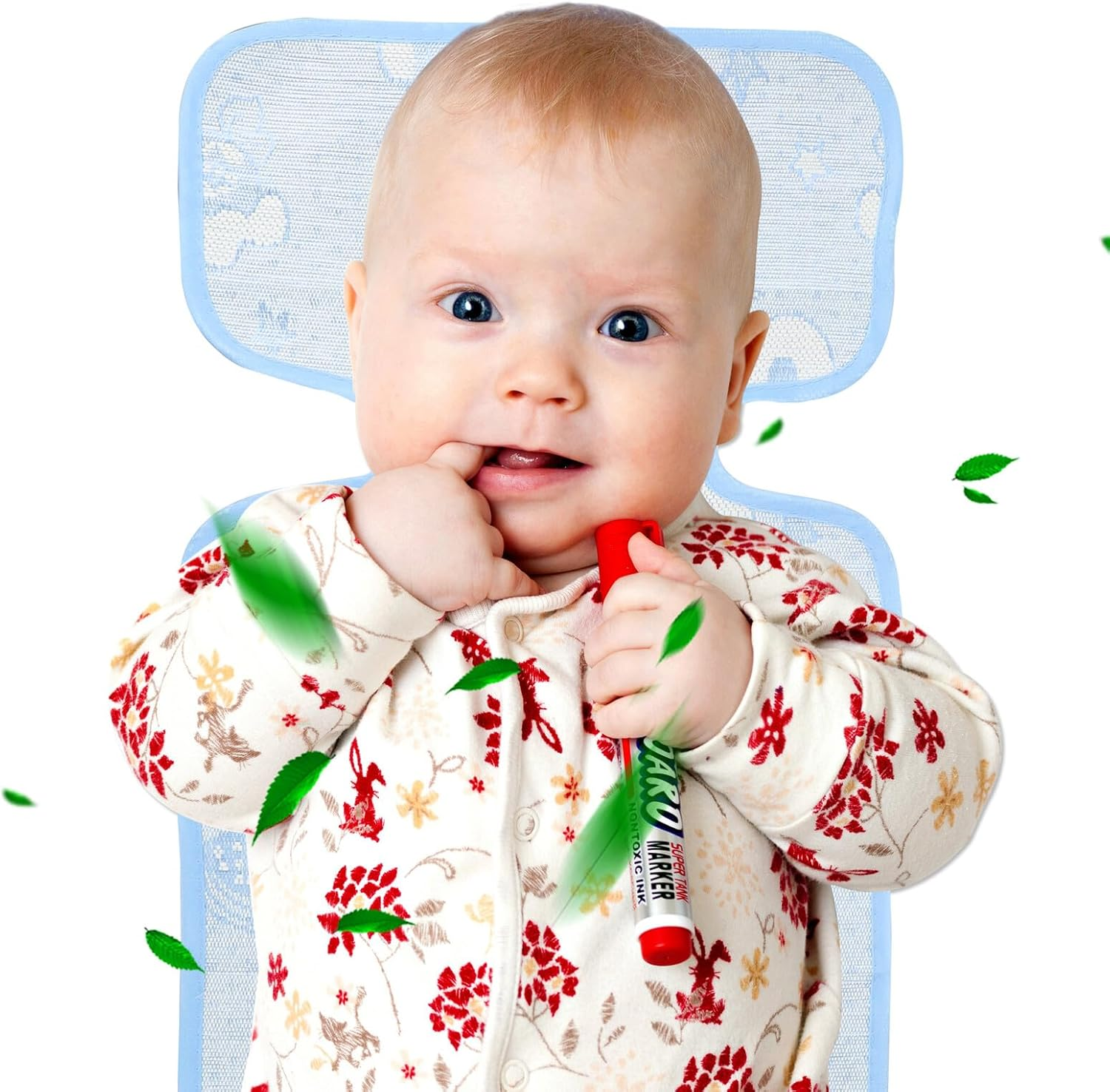 Abaodam 2Pcs Stroller Cooling Mat Set Summer Seat Cushion Ice Silk Blue Pink Thin Nonwoven Fabric Breathable Pad for Newborns image number 1