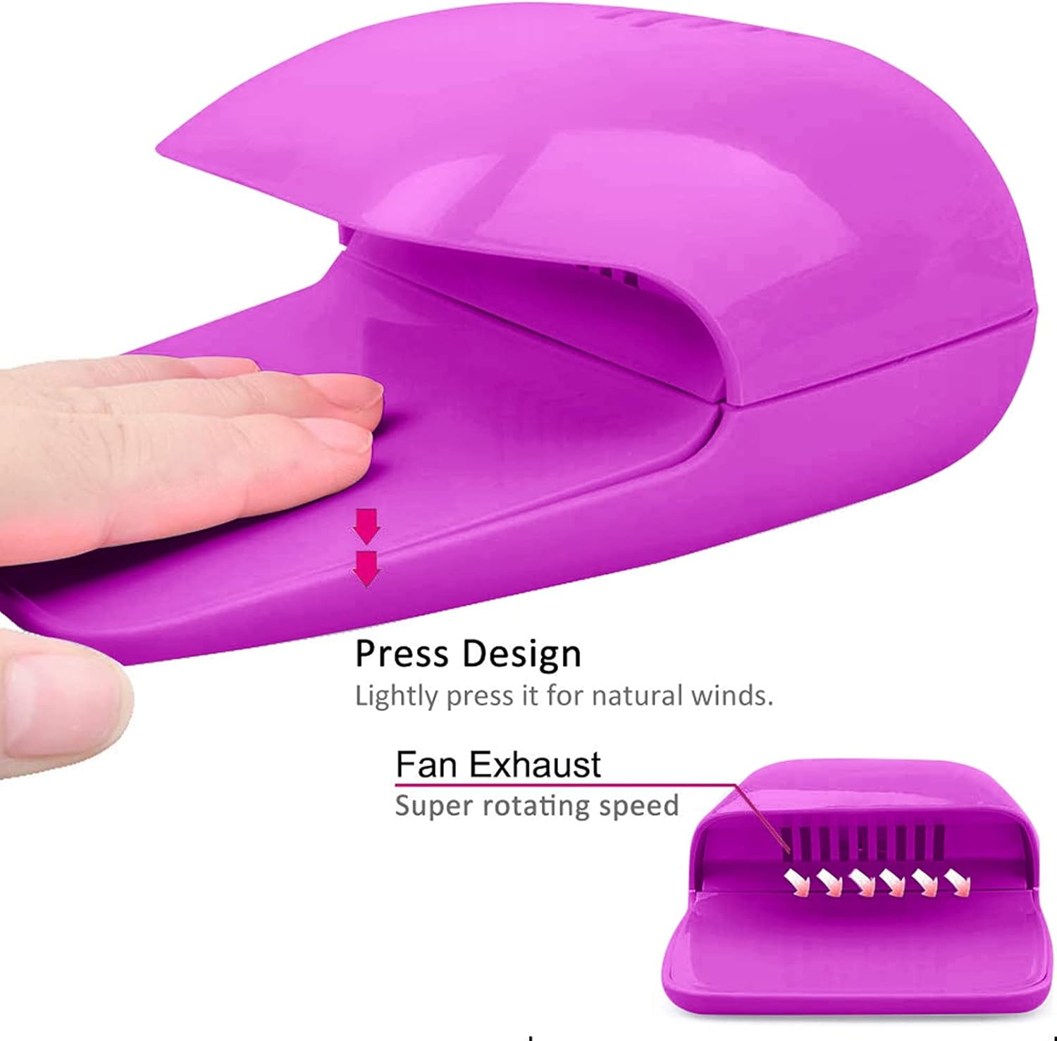 Marhynchus Portable Nail Polish Dryer Quick Dry Nail Dryer Blower for Regular Gel Acrylic Polish with Air Spray Safe for Kids Salon Home Travel (Purple) - Pink image number 7