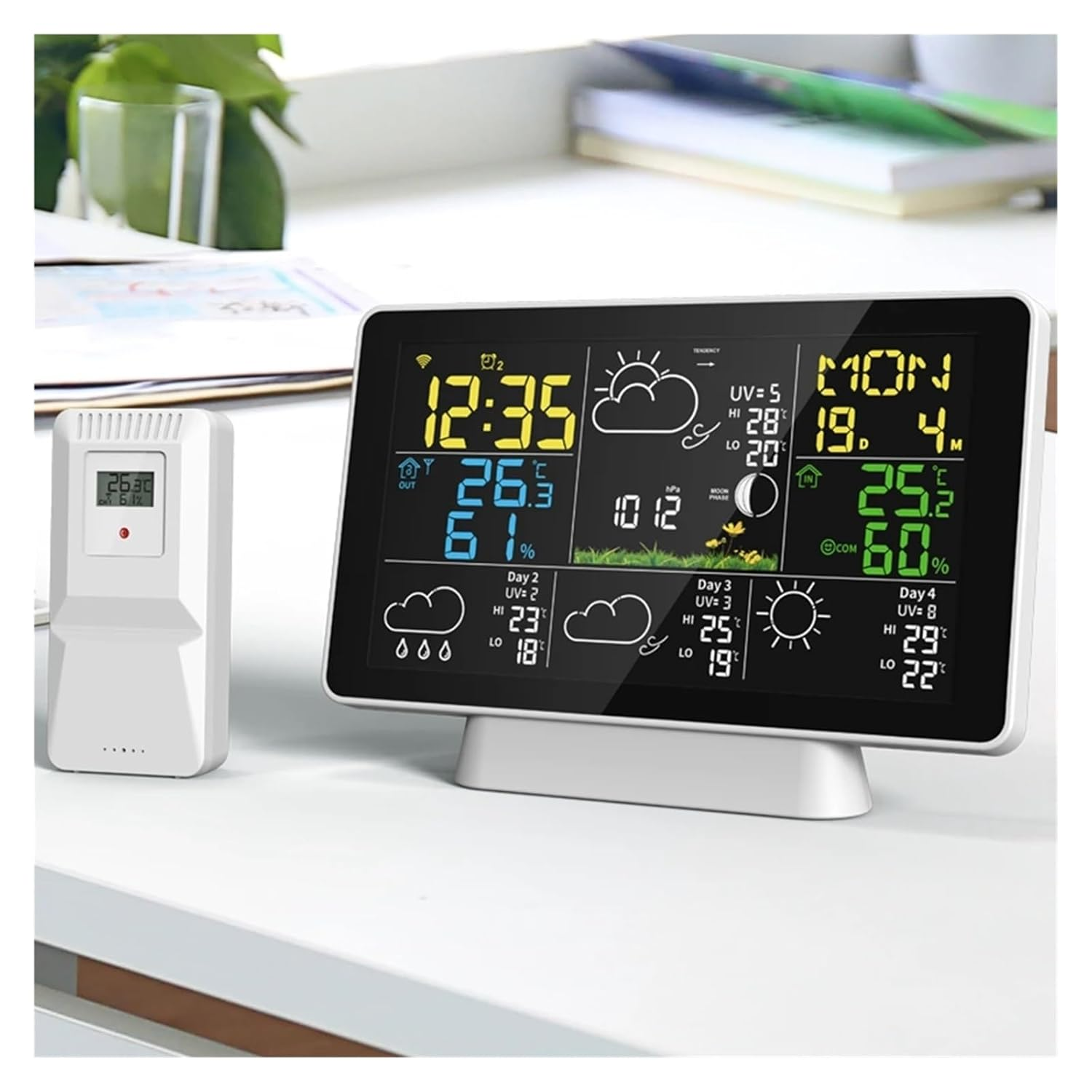 Wifi Weather Station Clock 4 Days Forecast Color Digital Thermometer Hygrometer Moon Phase Ultraviolet Barometer