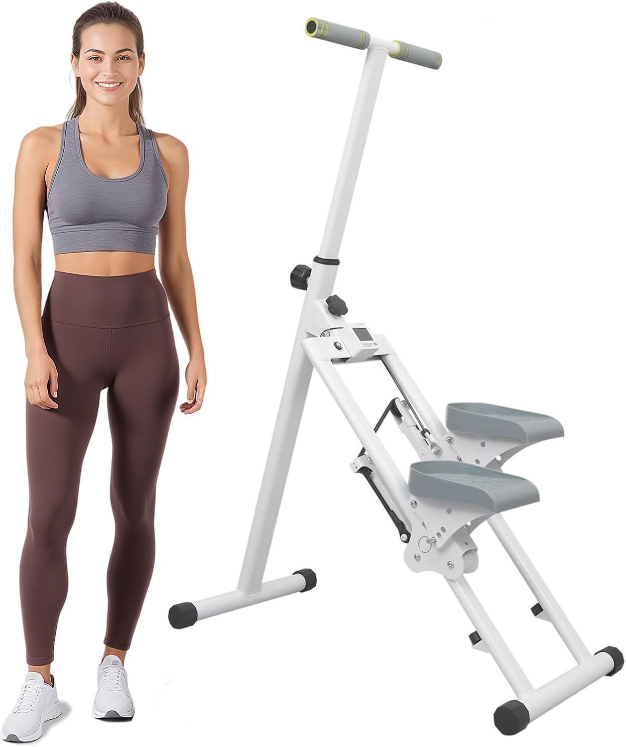 Stair Stepper Machine, Folding Vertical Climber with Adjustable Handlebar & LCD Display, 300LB Capacity Adjustable Resistance Stepper Stepper for Full-Body Workout, Home Gym Exercise Equipment