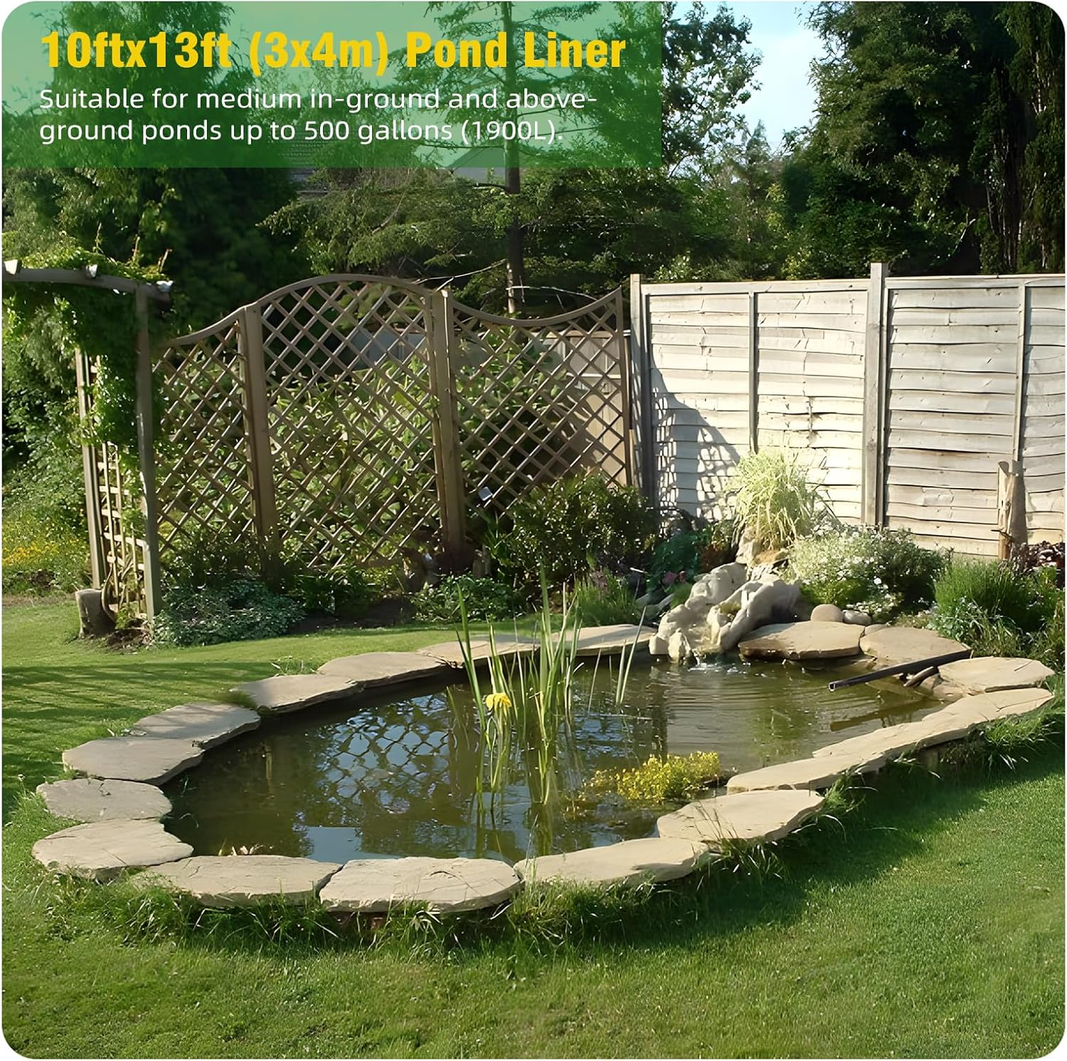 Heavy Duty Pond Liner 3 X 4M | 24Mil Thick HDPE Waterproof Membrane for Outdoor Fish & Koi Ponds, Garden Waterfalls & Backyard Water Features, Supports up to 1900L（500Gallon image number 4