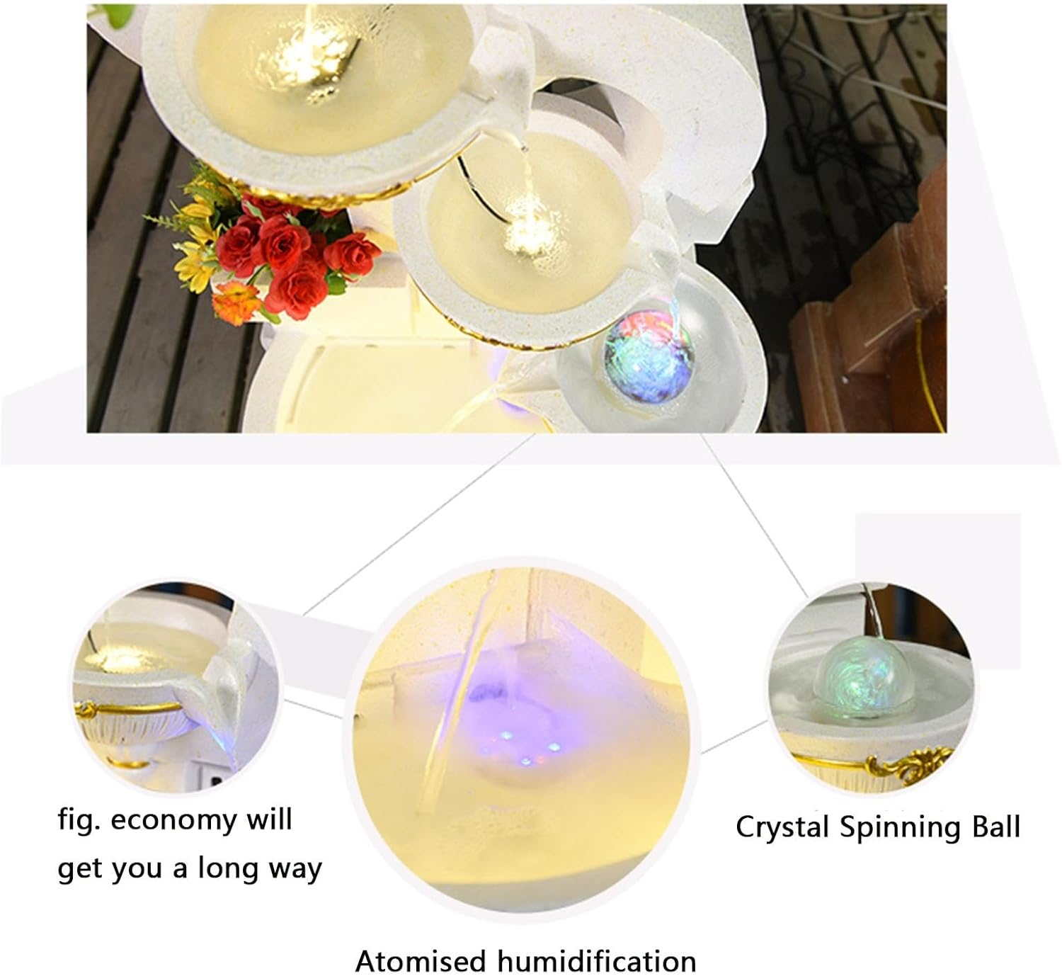 Outdoor Fountain Outdoor Water Fountains Decor Resin Indoor Fountain for Garden, Floor Patio, Deck, Porch, Backyard and Home Art (51.18Inch)(White) - Yellow image number 2
