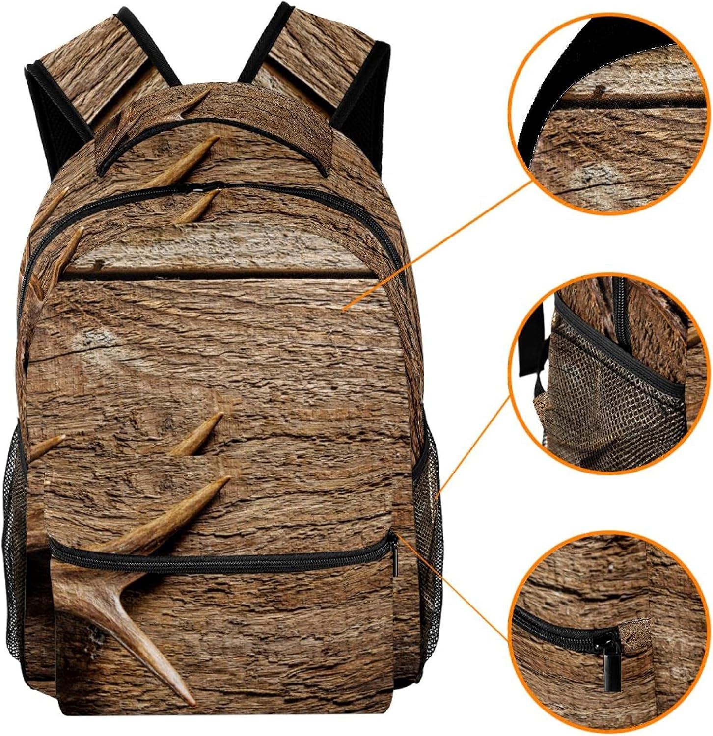 Deer Antlers against Rustic Wooden Background Backpack Students Shoulder Bags Travel Bag College School Tote Backpacks