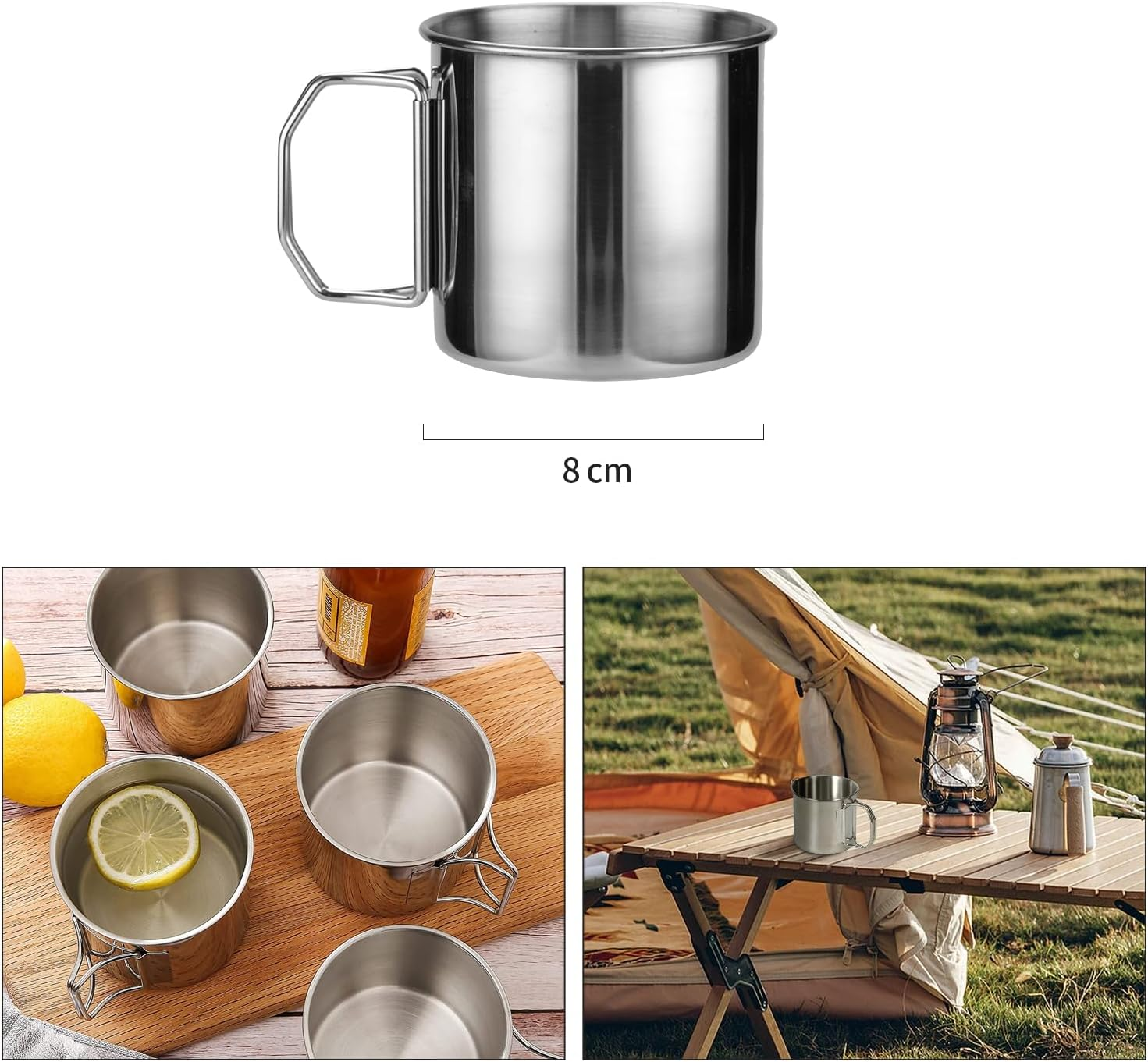 Camping Cutlery Set, ISFORU Stainless Steel Tableware Measuring Case Including Plate, Cup, Bowl, Cutlery with Mesh Bag, Tableware Utensil Set for Outdoor Camping, Hiking and Picnic