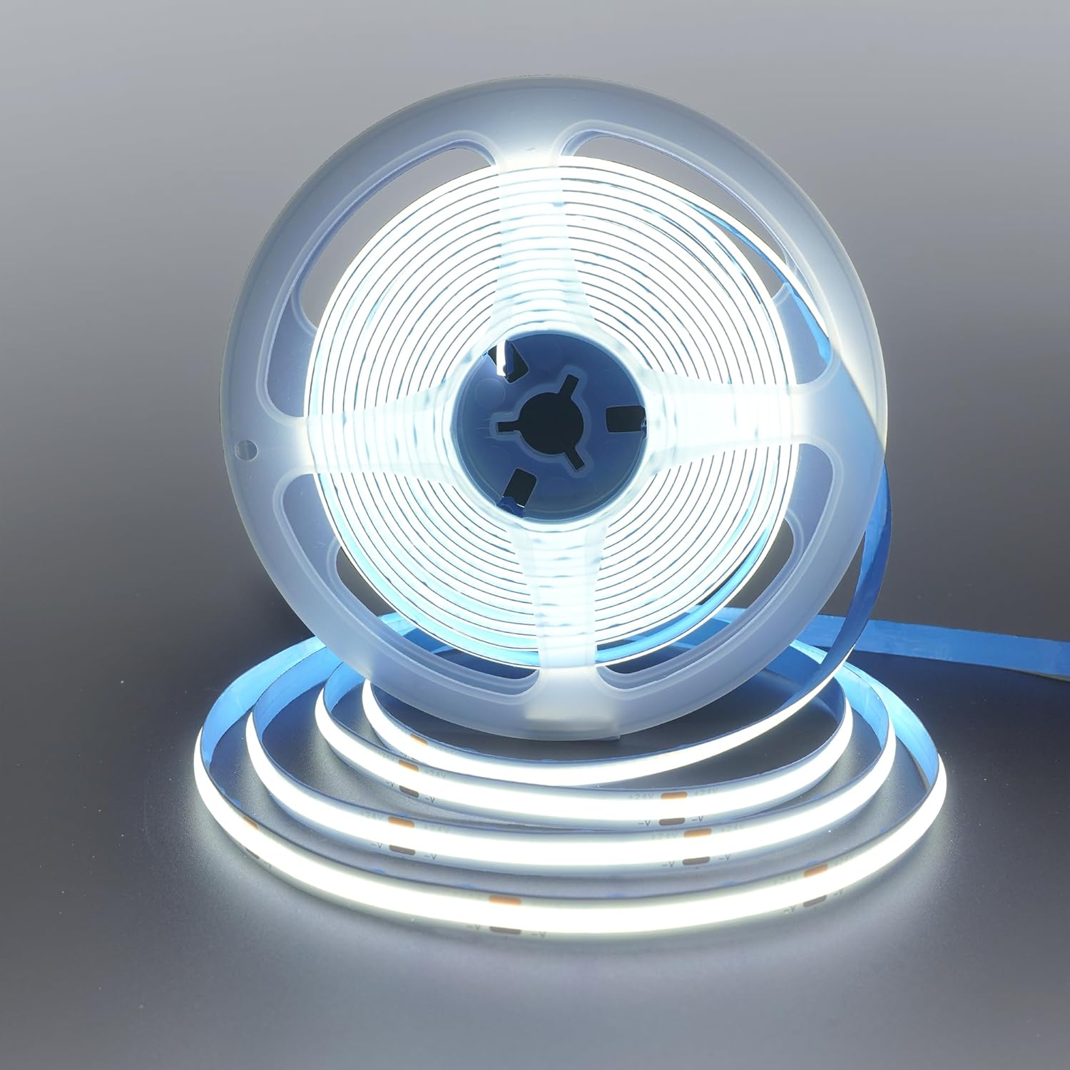 Clearhill 24V COB LED Strip Lights(No Power Supply),32.8Ft/10M,Cool White 6500K,320Leds/M,With 5521DC Female and Red+Black Wire Connectors,8Mm Width,Cri90,Electroplated Double-Sided Panel,10W/M,Ip20