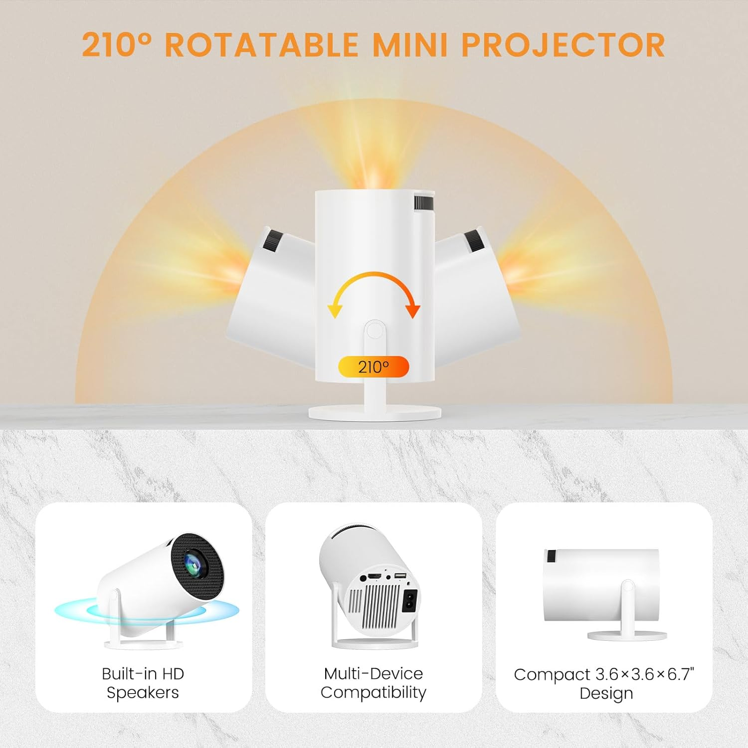 Mini Projector, HY300 PRO Portable Projector, Smart Projector Support 4K 1080P with Dual-Band WIFI6 5G Wireless 5.4 Bluetooth, 200 ANSI, Auto Keystone Correction, 35"-130" Screen Video Projector