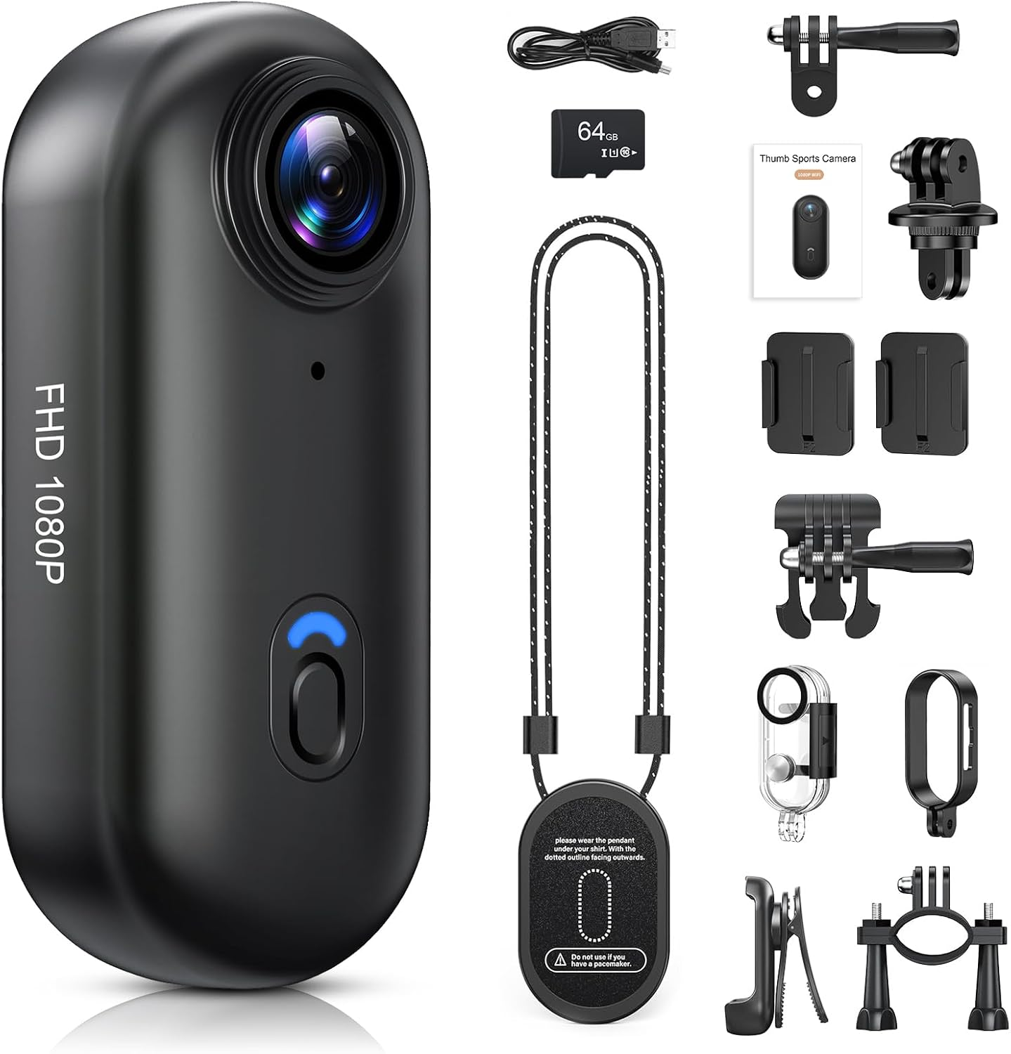 Poat 360&deg;Action Camera, Mini POV Portable Body Camera, Underwater Camera 30M Waterproof, Wifi Wearable Video Recorder 120&deg; Wide Angle, 10+ Accessories &ndash; Cycling Travel Pet Walking Sports(64G-Card) image number 4