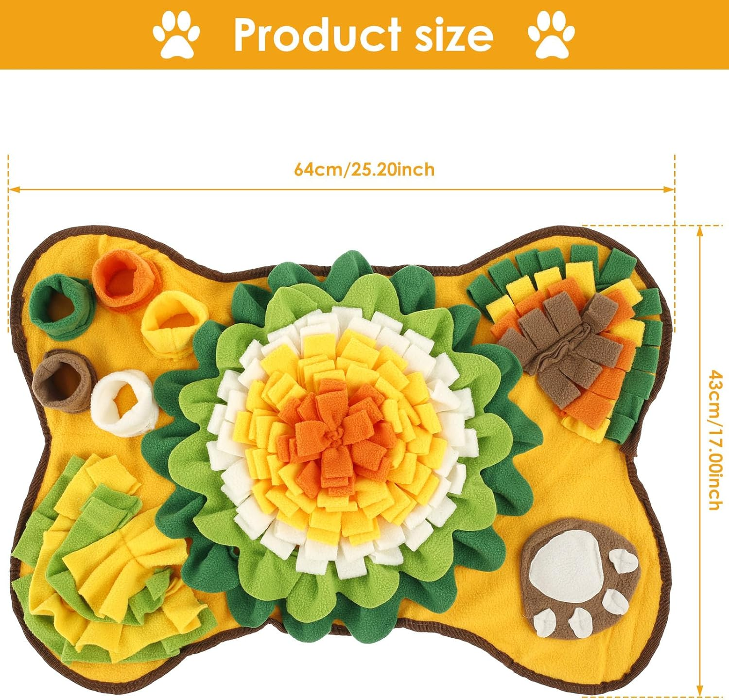 DJAPWPX Dog Snuffle Mat Funny Dogs Sniff Pad Soft Polyester Dog Treat Dispenser Mat anti Slip Dog Feeding Mat Washable Sniff Feeding Mat for Puppies Small and Medium Dogs (Yellow, A) - Yellow image number 4