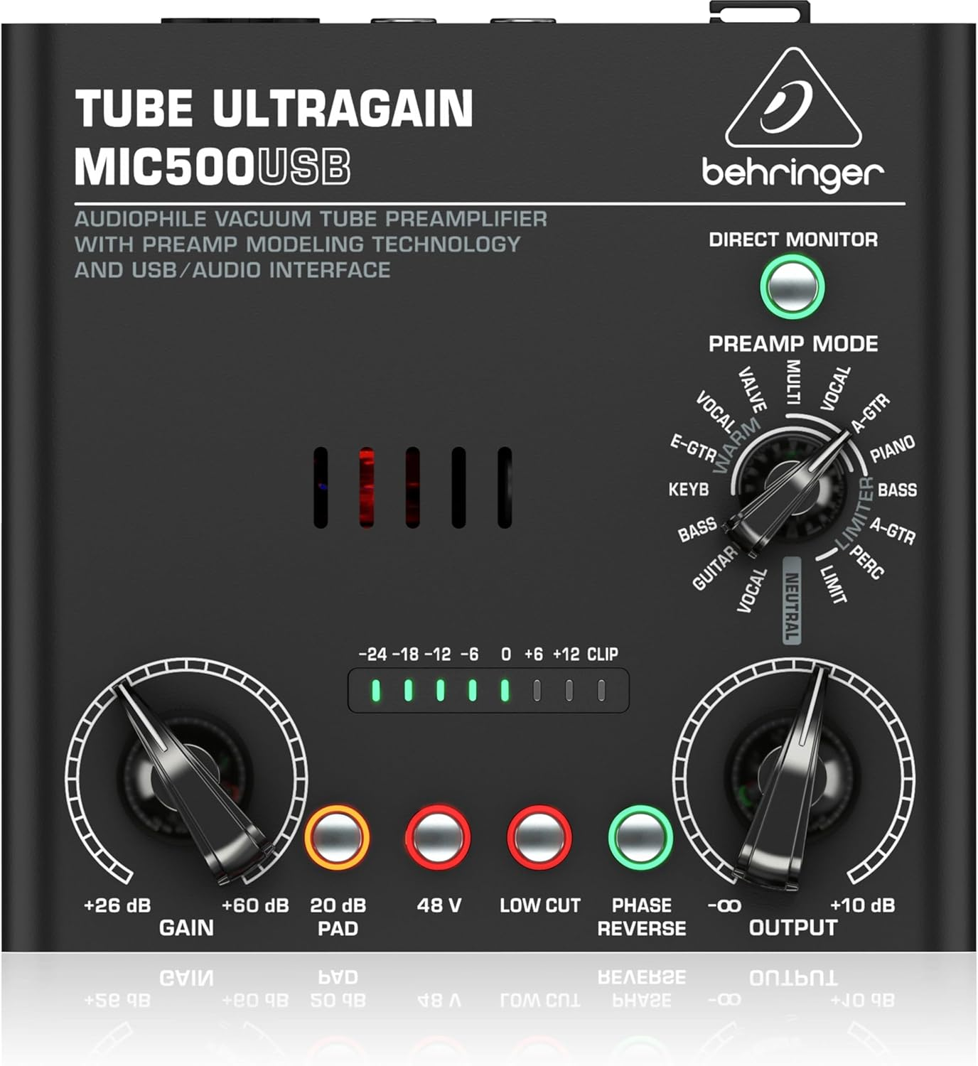 Behringer TUBE ULTRAGAIN MIC500USB Audiophile Vacuum Tube Preamplifier with Preamp Modeling Technology and Usb/Audio Interface, Compatible with PC and Mac image number 5