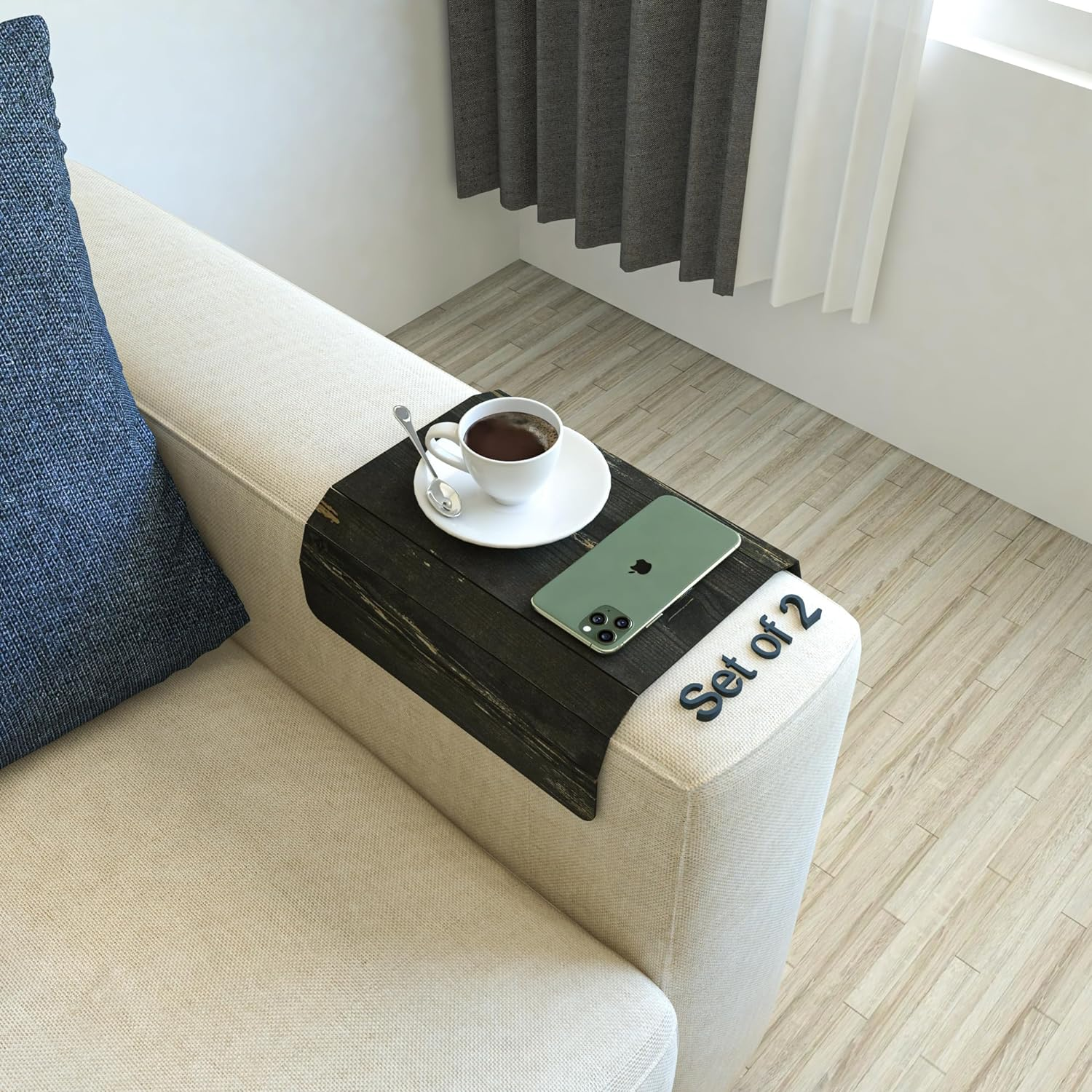 Ultimate Premium Products Wooden Sofa Tray, Armrest Tray Table for Couch, Foldable, Flexible Sofa Tray with 15.8"" X 11"", Snacks, Remote Control or Phone Holder Set of 2 | Dream