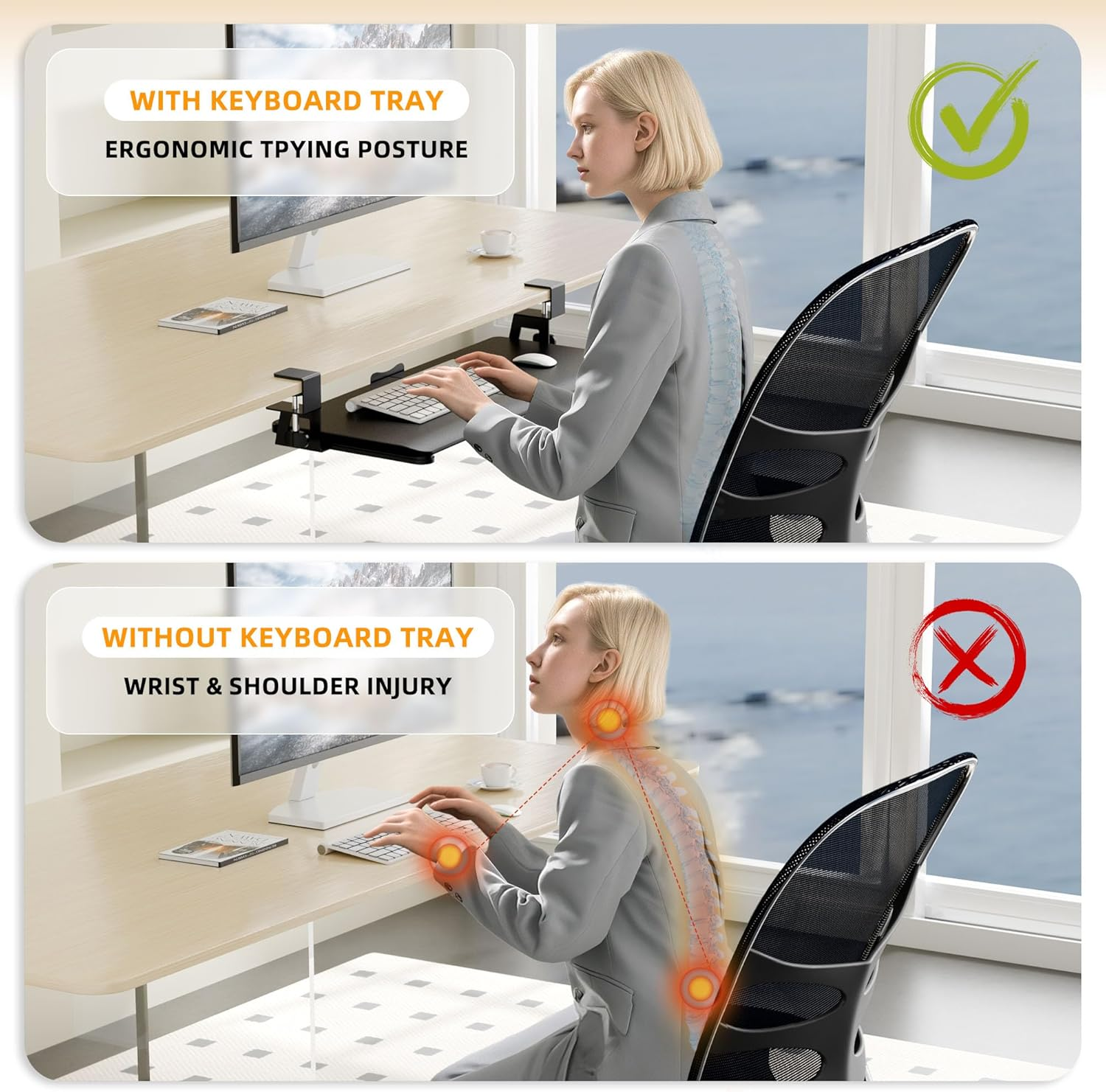 ERGOMAKER Keyboard Tray under Desk, Small Computer Desk with Keyboard Tray 25.6" X 11.8" Steady Slide-Out Computer Drawer for Typing, Black - Black image number 3