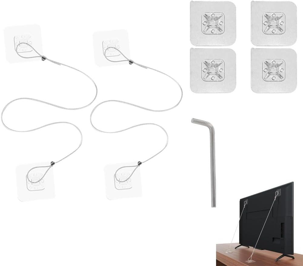 2Pcs TV Anchors, with No Drill Adhesive, Adjustable Safety Straps for Securing TV, Wall Cabinet, Dresser Stand. anti Tip Wall Anchors Kit for Child Safety image number 5