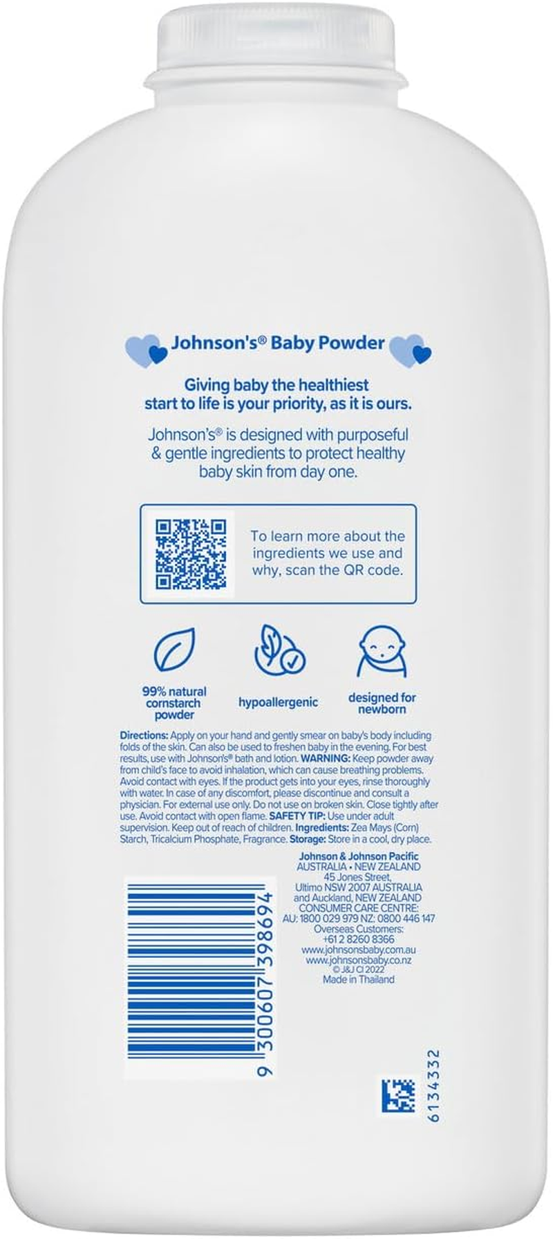 Johnson&rsquo;S Baby Pure Cornstarch Moisture Absorbing Baby Powder 600G|99% Natural, Plant-Based Cornstarch |Keep Skin Dry and Soft, Preventing Heat Rash and Chafing|Suitable for Both Adults and Babies image number 2