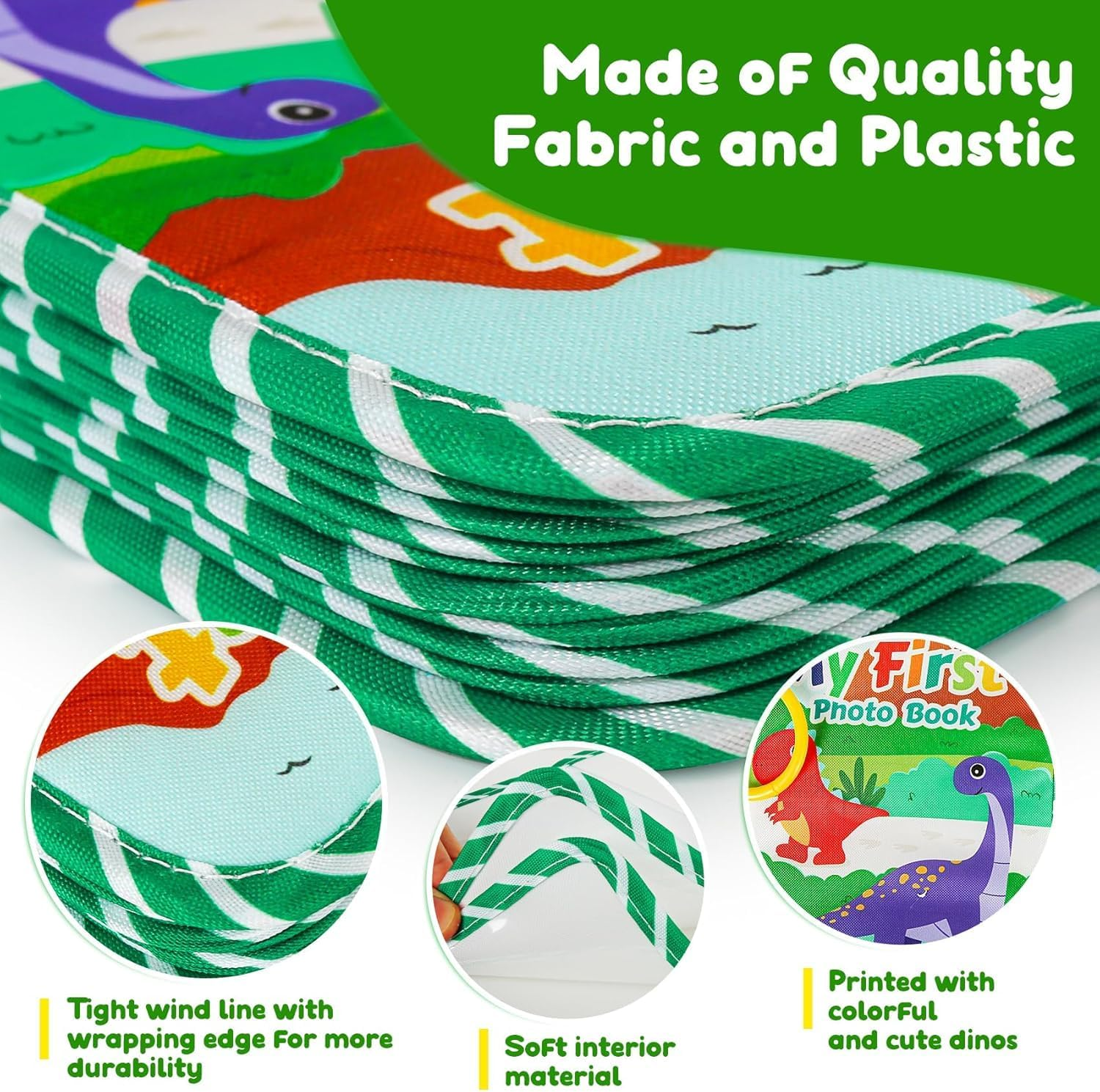 My First Photo Book for Babies, Dinosaur Design, 5.5 X 7.2 Inches, Quality Fabric and Plastic, Baby&rsquo;S First Dinosaur - Themed Photo Book - Personalizable, Soft Cloth Memory Album for Toddlers, AUPOINT image number 1