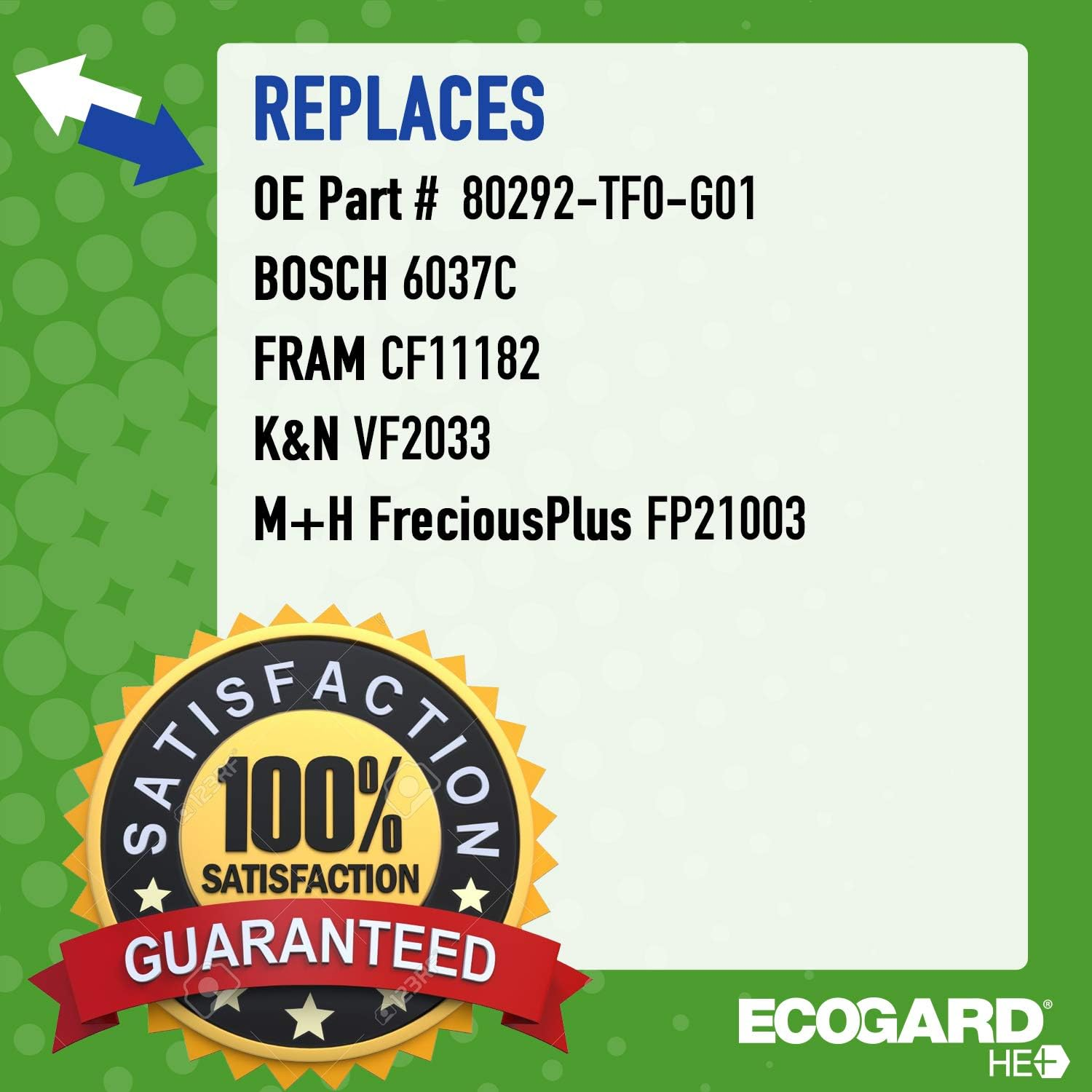 ECOGARD XC36080H Upgraded High Efficiency Cabin Air Filter with Baking Soda Honda Civic, V, Fit, HR, Odyssey, Insight, CR-Z, Clarity | Acura RDX image number 2