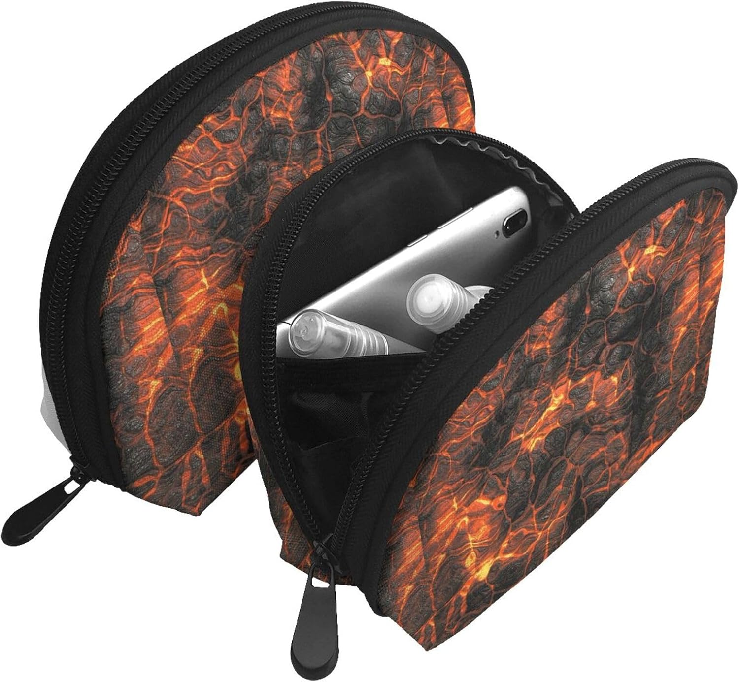 Cozimangoe Coin Pouch Makeup Bags Set, 2 Piece Shell Shape Cosmetic Bag with Pockets for Daily Travel Handbag Lipstick Keys Toiletry, Personalized Volcano Lava image number 2