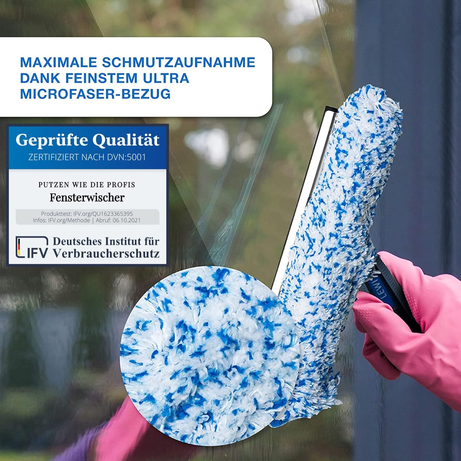 Putzen Wie Die Profis Window Wiper and Window Squeegee as Combination Set - DVN:5001 Certified Quality - Wiping Width 25 Cm - Professional Set 2-In-1 - Window Cleaning Set - Includes Free Sample image number 1