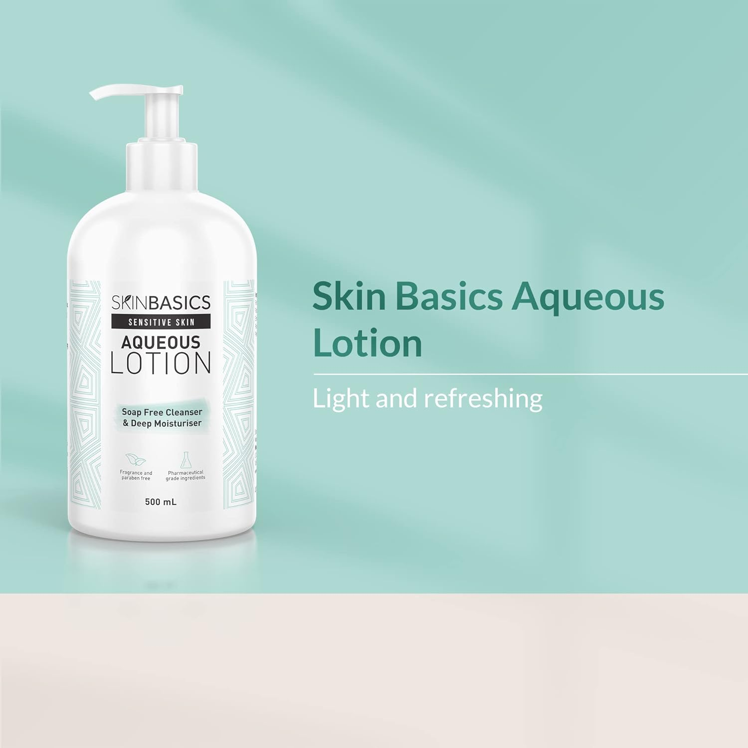 SKIN BASICS Aqueous Lotion Pump (500Ml) - Gentle Soap Free Cleanser Wash - Clinically Tested, Non-Irritating, Hypoallergenic Deep Moisturiser for Dry & Sensitive Skin image number 3