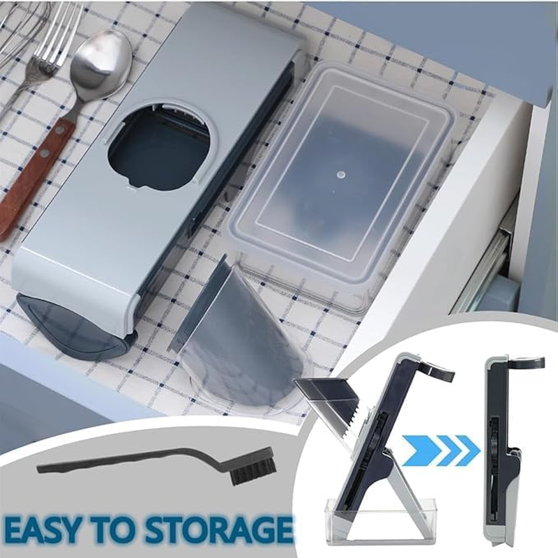 Safe Mandoline Food Slicer for Kitchen, High Efficiency Potato Slicer with 4 Kind Blade & Box, Adjustable Vegetable Food Slicer Chopper, Julienne Slicer, French Fry Cutter for Chef Meal Prep (Blue) image number 6